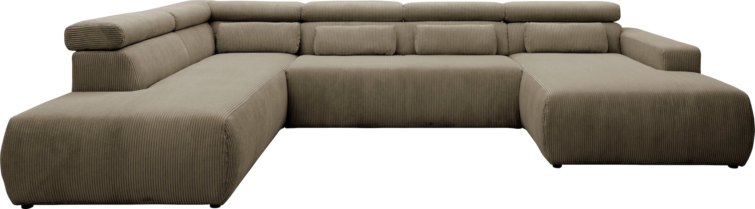 DOMO collection Wohnlandschaft "BRANDON belastbar bis 140 kg/Sitz, 359x228 cm, U-Form" mit Sitztiefenverstellung, Cord, schlamm