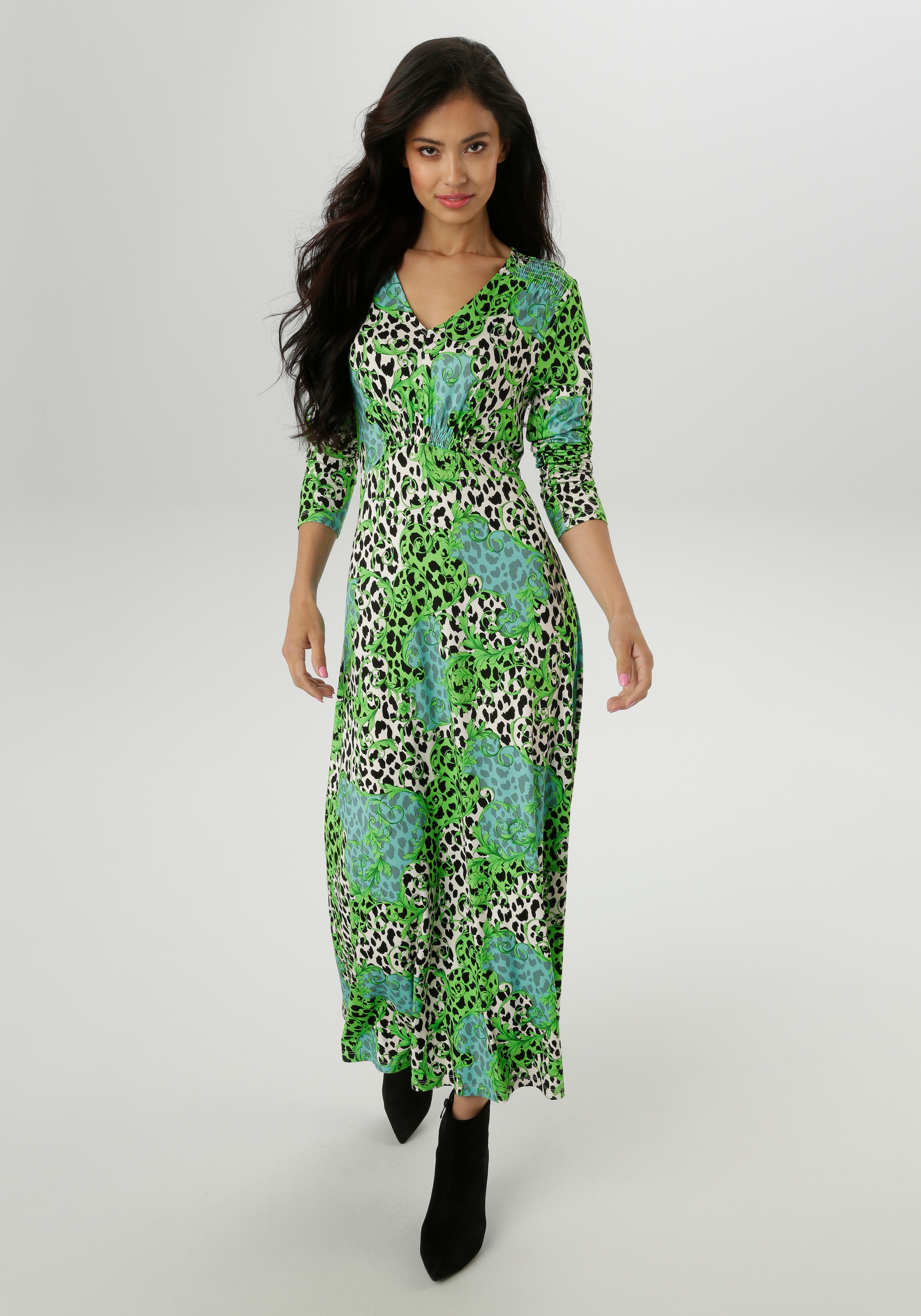 Aniston SELECTED Midikleid, mit Smok-Details und fantasievollem Leo-Print - günstig online kaufen