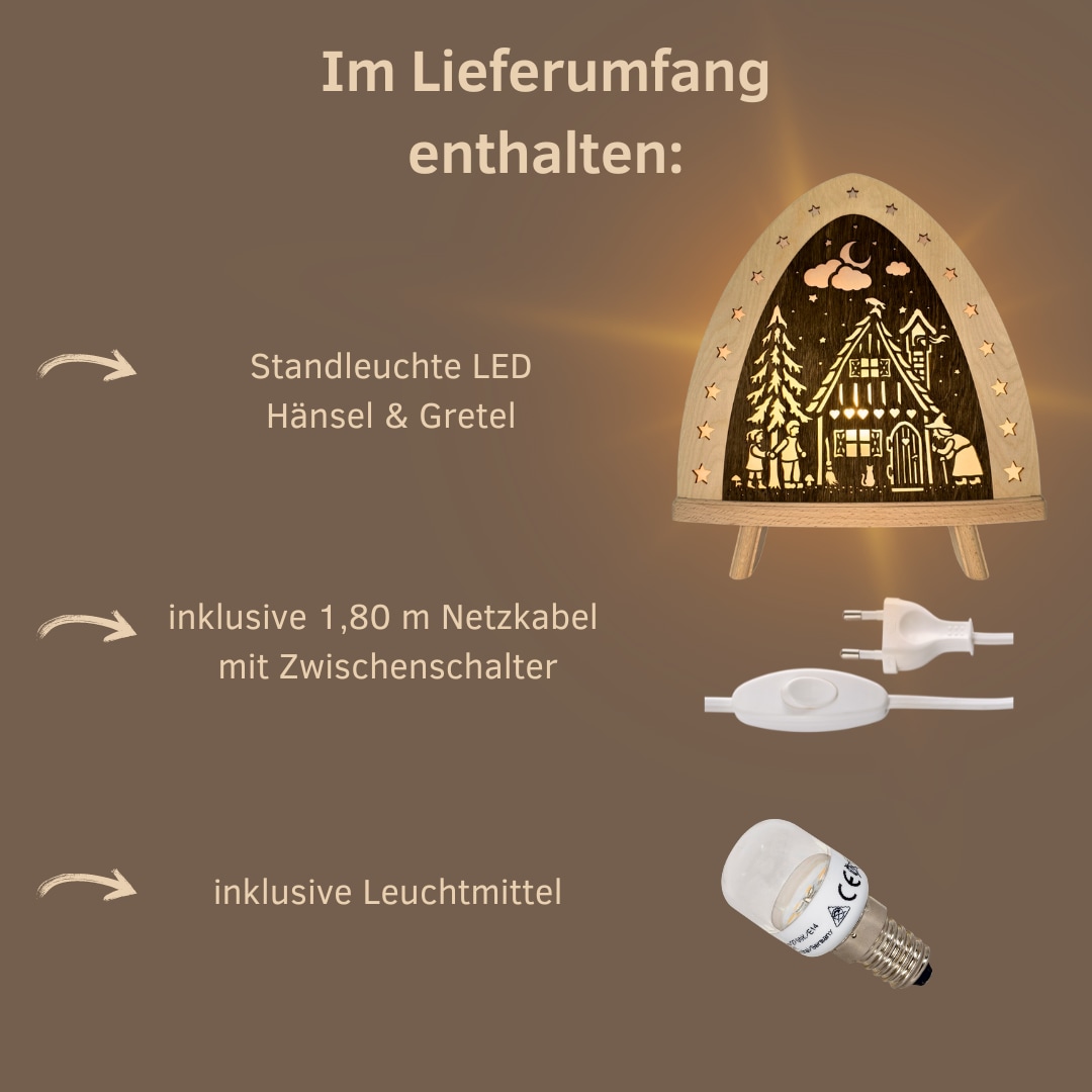 Weigla LED Dekolicht »Hänsel & Gretel, BxHxT: 30x32x6 cm« E14 Weihnachtsdeko aus dem Erzgebirge, Holz Buche