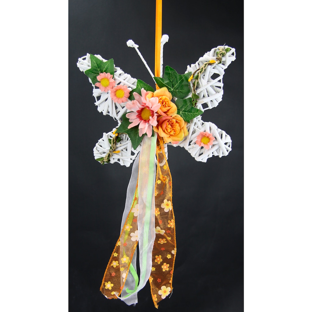 I.GE.A. Kunstkranz »Mit Schmetterling und Kunstblumen, Rosen, Blüten & Schleife zum Hängen«, Wandkanz Kranz Kränze Wanddeko 3D Bild Türschmuck