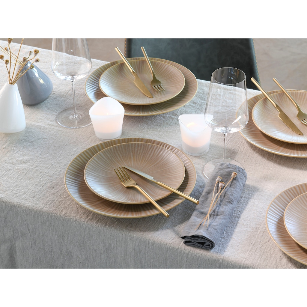 CreaTable Teller-Set »Vesuvio Sand«, (Set, 12 tlg.), seidenmatte Glasur, ausdrucksstarkes Relief