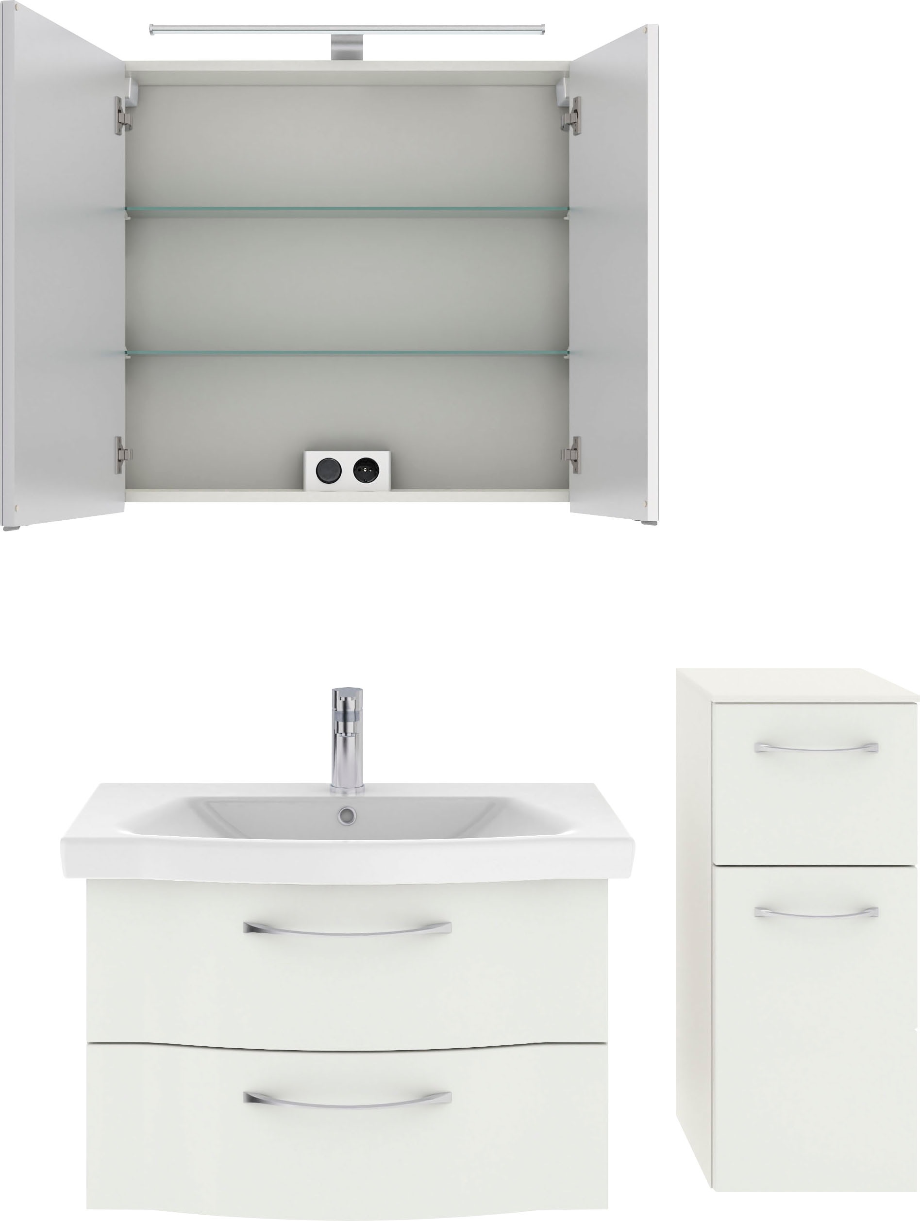 Saphir Badmöbel-Set »6005 Sprint 3-teilig, Keramik-Waschtisch mit LED-Spiegelschrank«, (4 St.), Unterschrank, inkl. Türdämpfer, 3 Türen, 3 Schubladen, Bad-Set