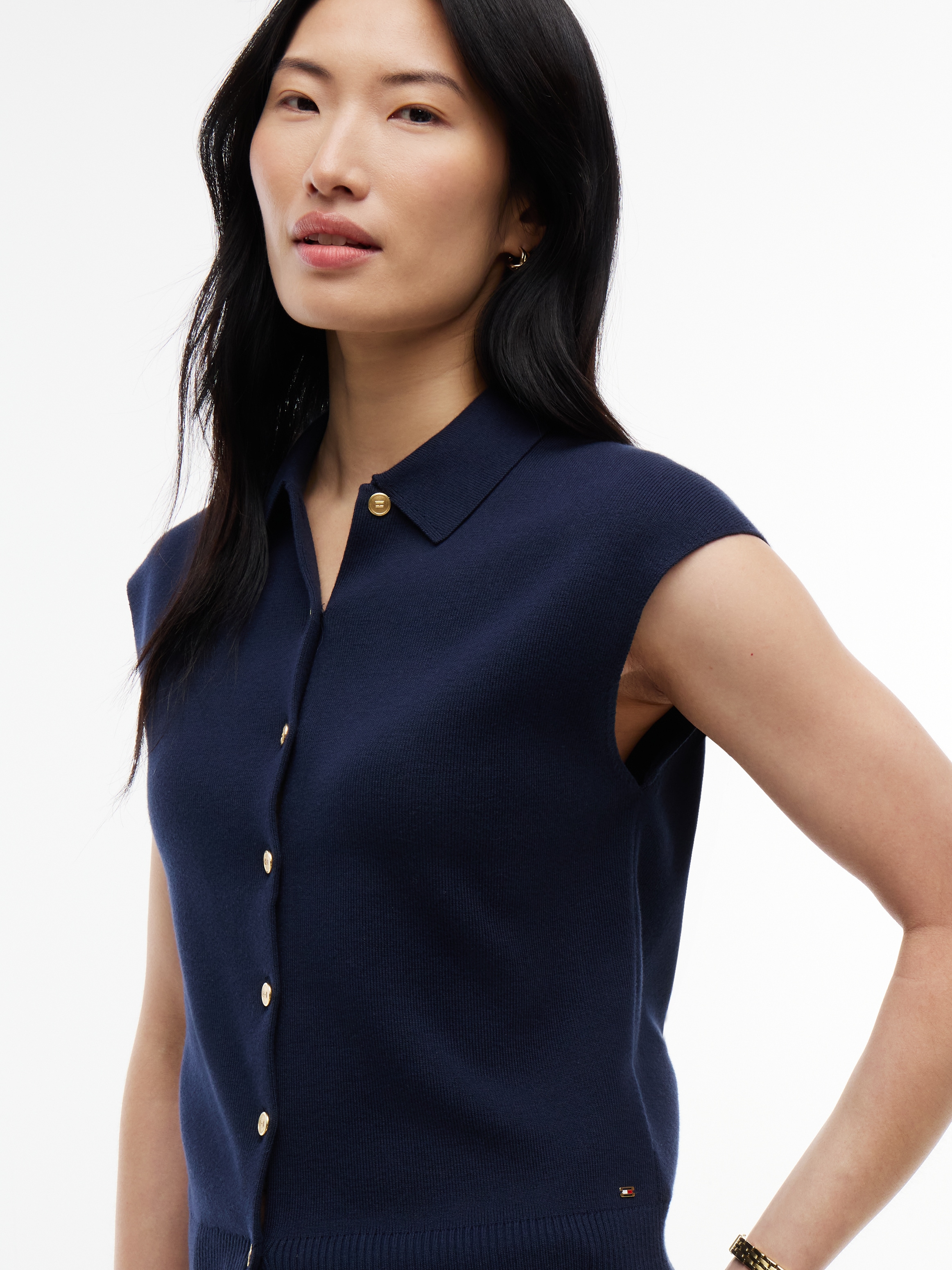 Tommy Hilfiger Strickweste »COTTON FULL NEEDLE POLO VEST« Baumwollmischung