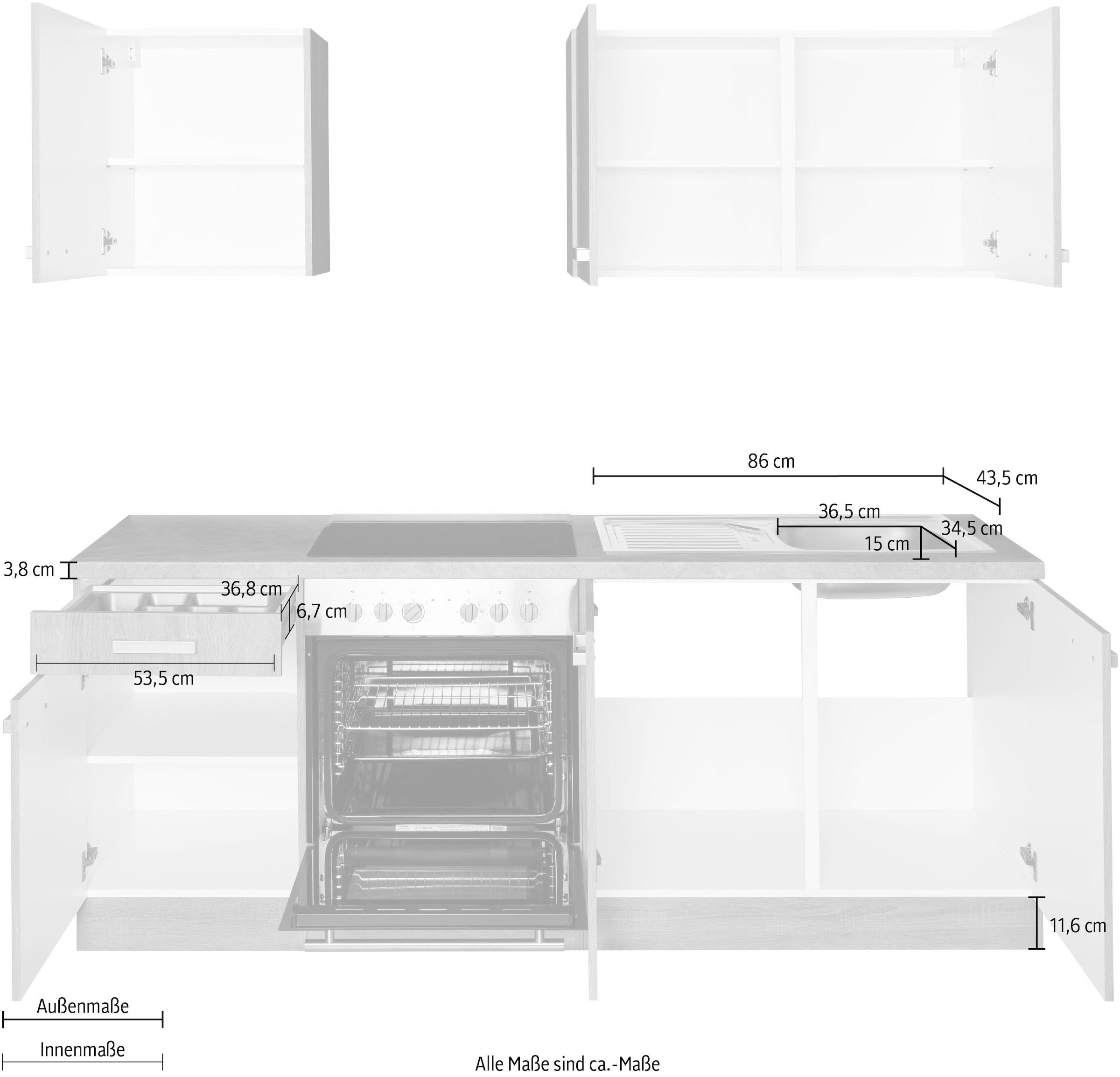 OPTIFIT Küchenzeile »Leer«, Breite 210 cm, mit Hanseatic-E-Geräten  bestellen | BAUR