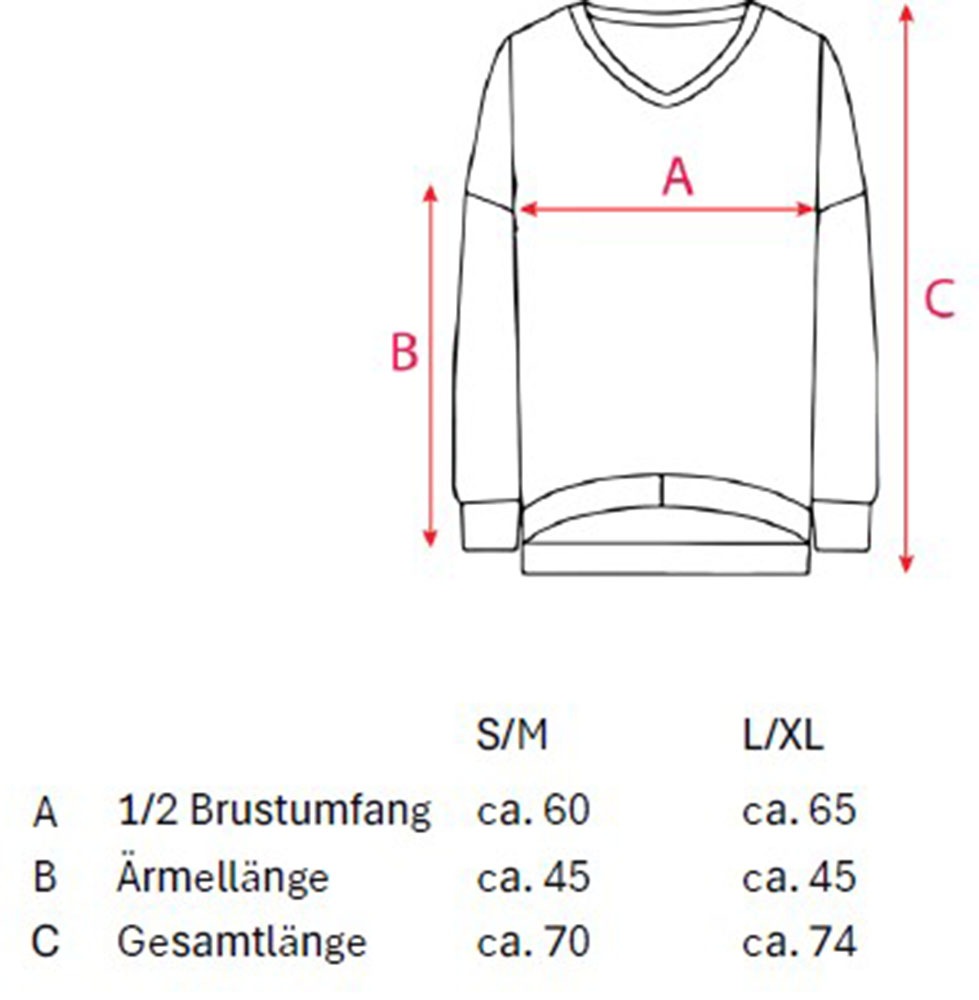 Thumbnail - Zwillingsherz Sweatshirt ""Positive Mind"", ausgefranster V-Ausschnitt, Used Look, Langarm, Schriftzug