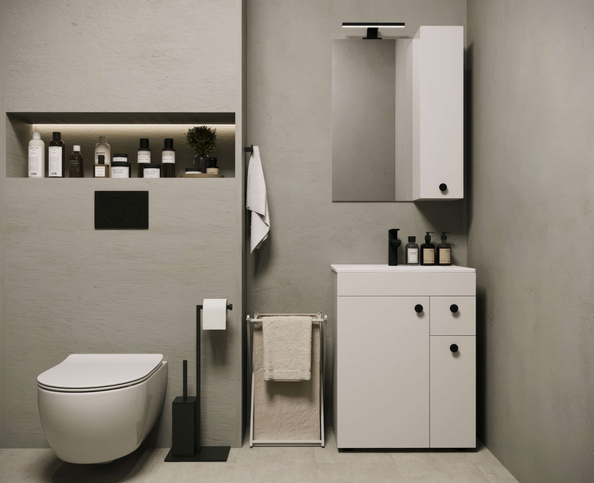 welltime Badmöbel-Set »Badmöbel-Set Braga, Schrank mit Waschbecken, Hängeschrank und Spiegel«, WBU mit Wachbecken und Hängeschrank inkl. LED-Beleuchtung, Spiegel