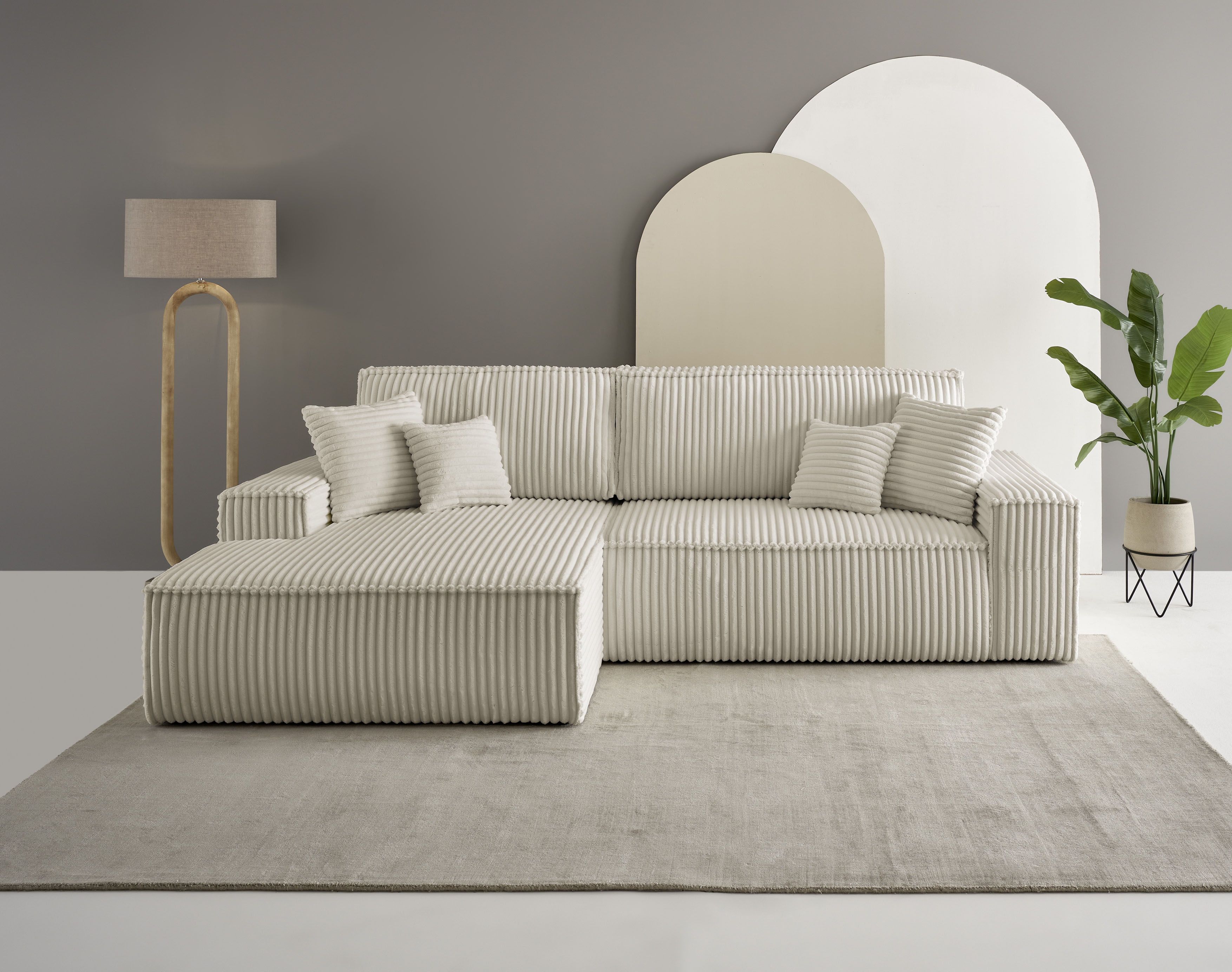 OTTO home Ecksofa "FINNLEY Cord, L-Form 257 cm, Schlafsofa" mit Bettkasten, in Bouclé, Struktur fein und Mega Cord