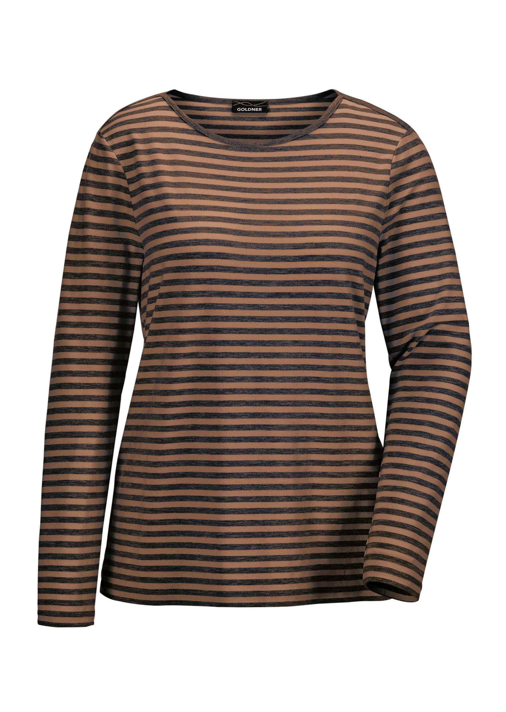 GOLDNER Longpullover "Kurzgröße Jerseyshirt im Streifen-Look" Ohne
