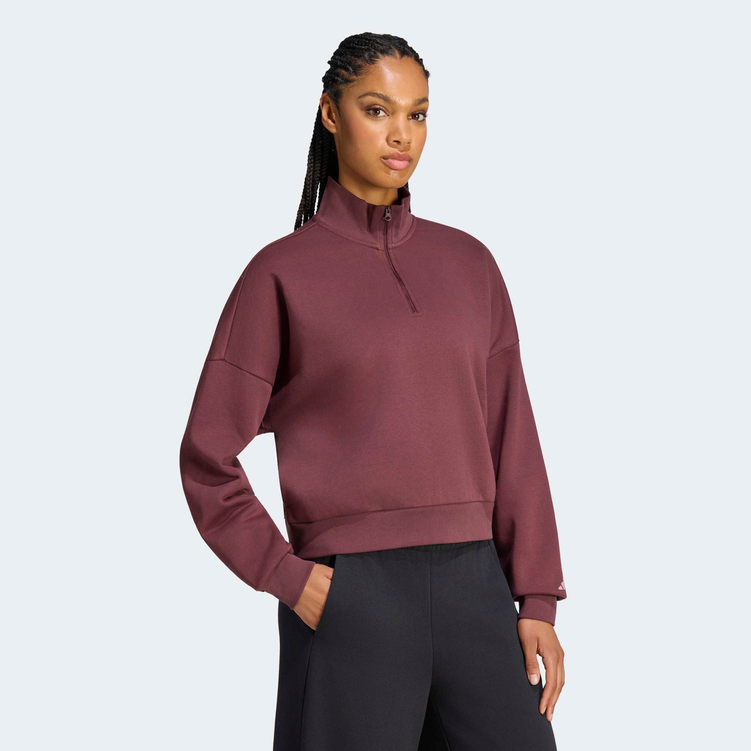Damen Sweatshirt "3-STREIFEN STUDIO FLEECE, REISSVERSCHLUSS BIS ZUR BRUST", braun, Gr. M, ADIDAS SPORTSWEAR, Obermaterial: 80% Baumwolle, 20%