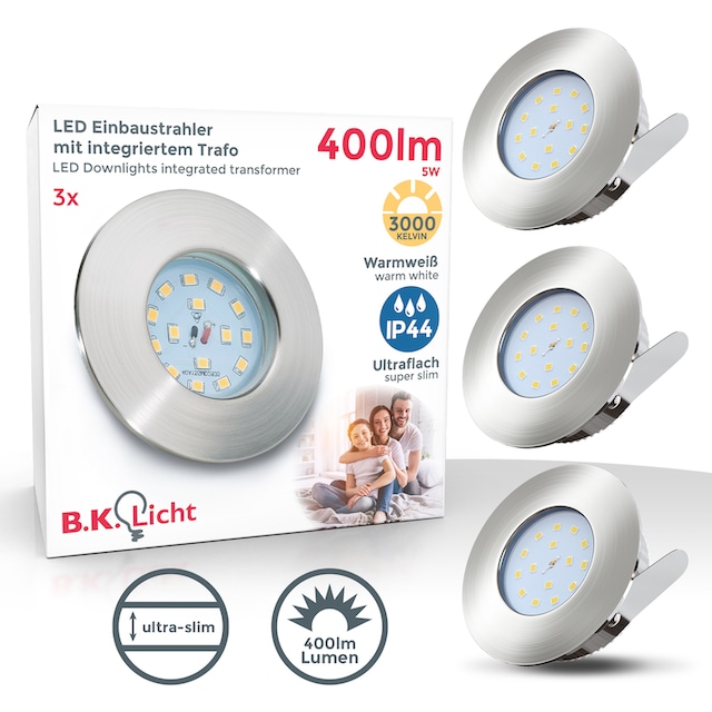 B.K.Licht LED Einbauleuchte »Elias«, 3 flammig-flammig, LED Einbaustrahler,  ultra-flach, Badezimmer, IP44 Decken-Spot, 3er SET | BAUR