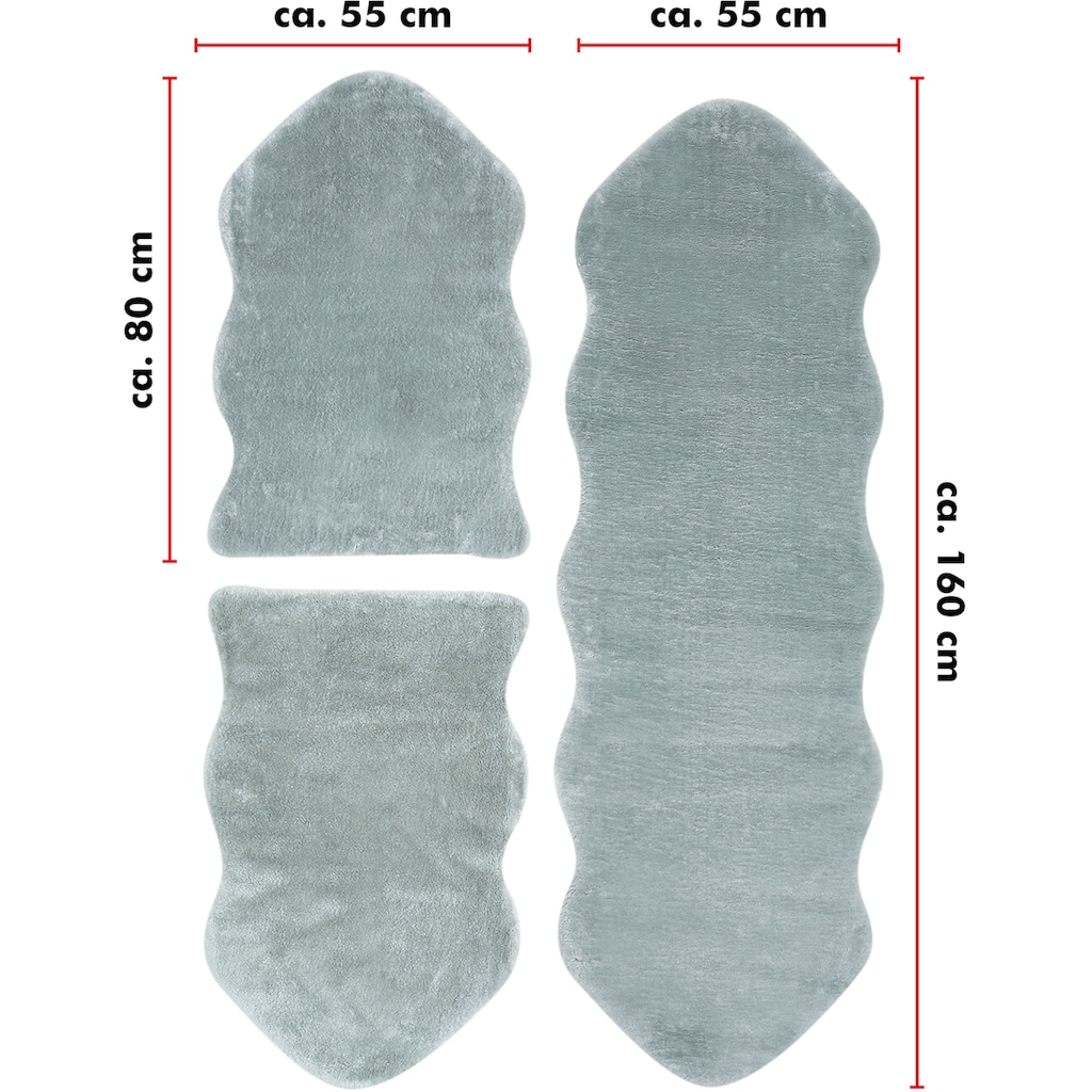 Andiamo Bettumrandung »Bettvorleger Lamm Fellimitat«, (3 tlg.), Kunstfell, sehr weicher Flor, waschbar, Bettvorleger, Läufer-Set