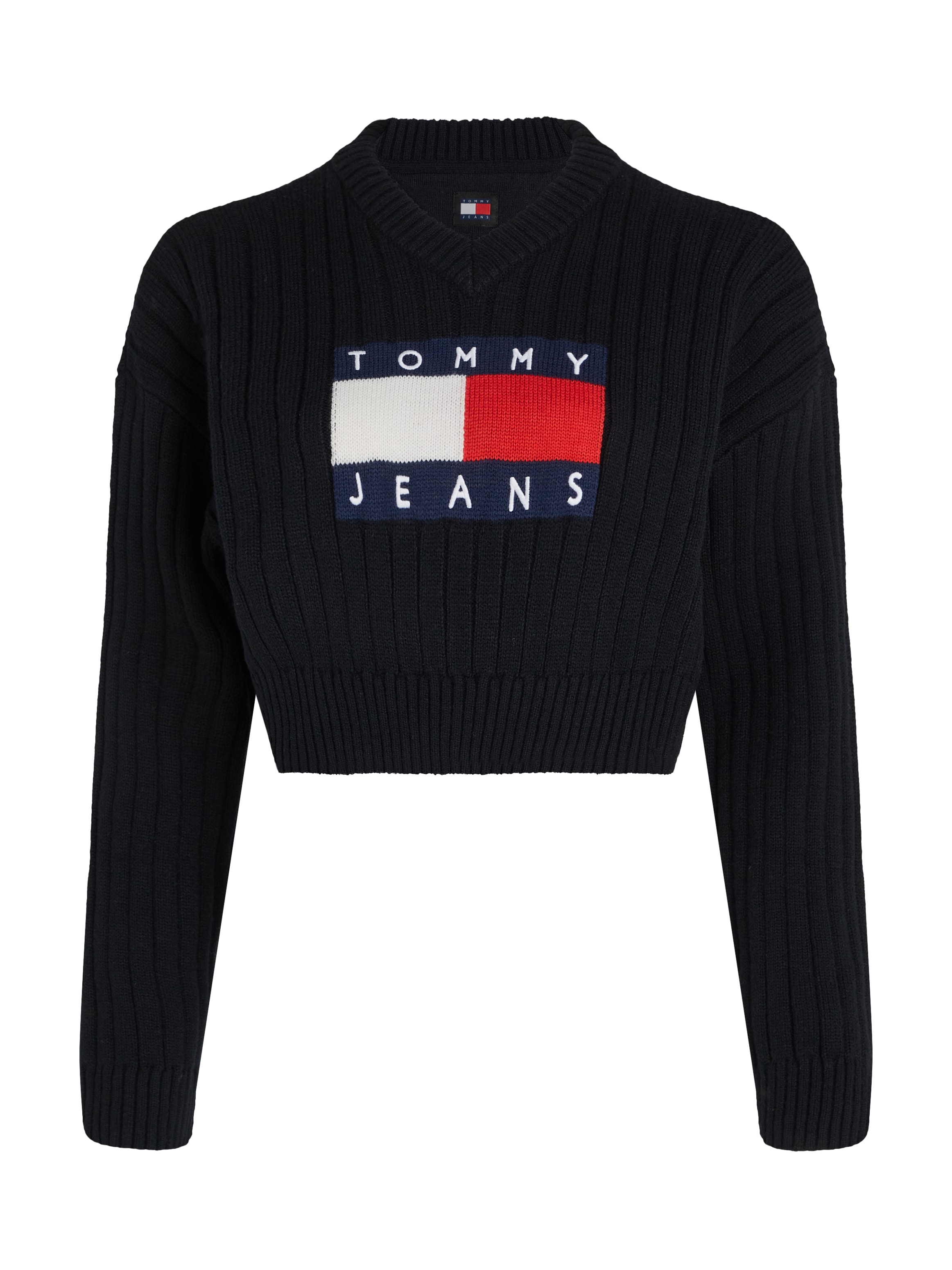 Tommy Jeans Curve V-Ausschnitt-Pullover »TJW VNCK CENTER FLAG SWEATER EXT« Große Größen