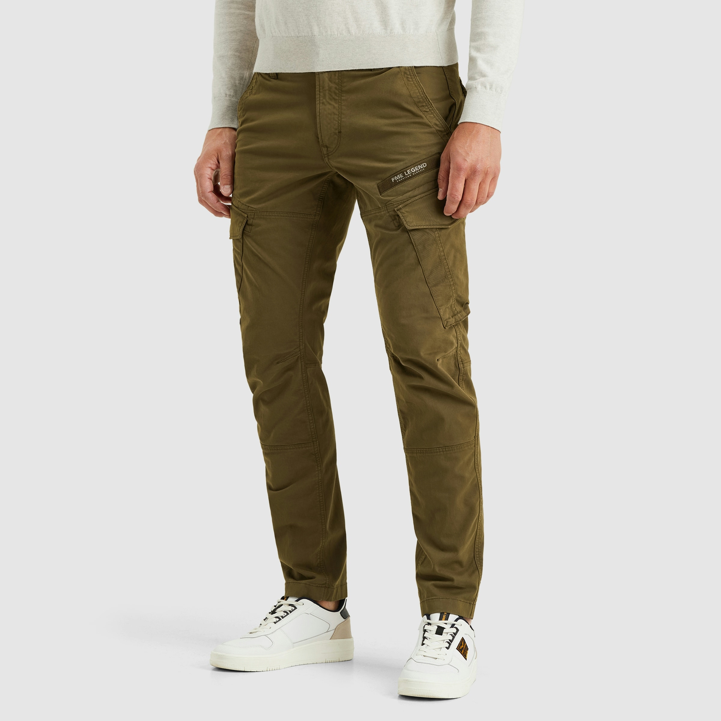 Cargohose PME LEGEND "Nordrop Stretch Twill", Herren, Gr. 40, Länge 36, grün (olive night), Twill, Obermaterial: 97% Baumwolle, 3% Elasthan, unifarben, regular fit knöchellang, Hosen Cargohose, mit Logo Stickerei, Topseller
