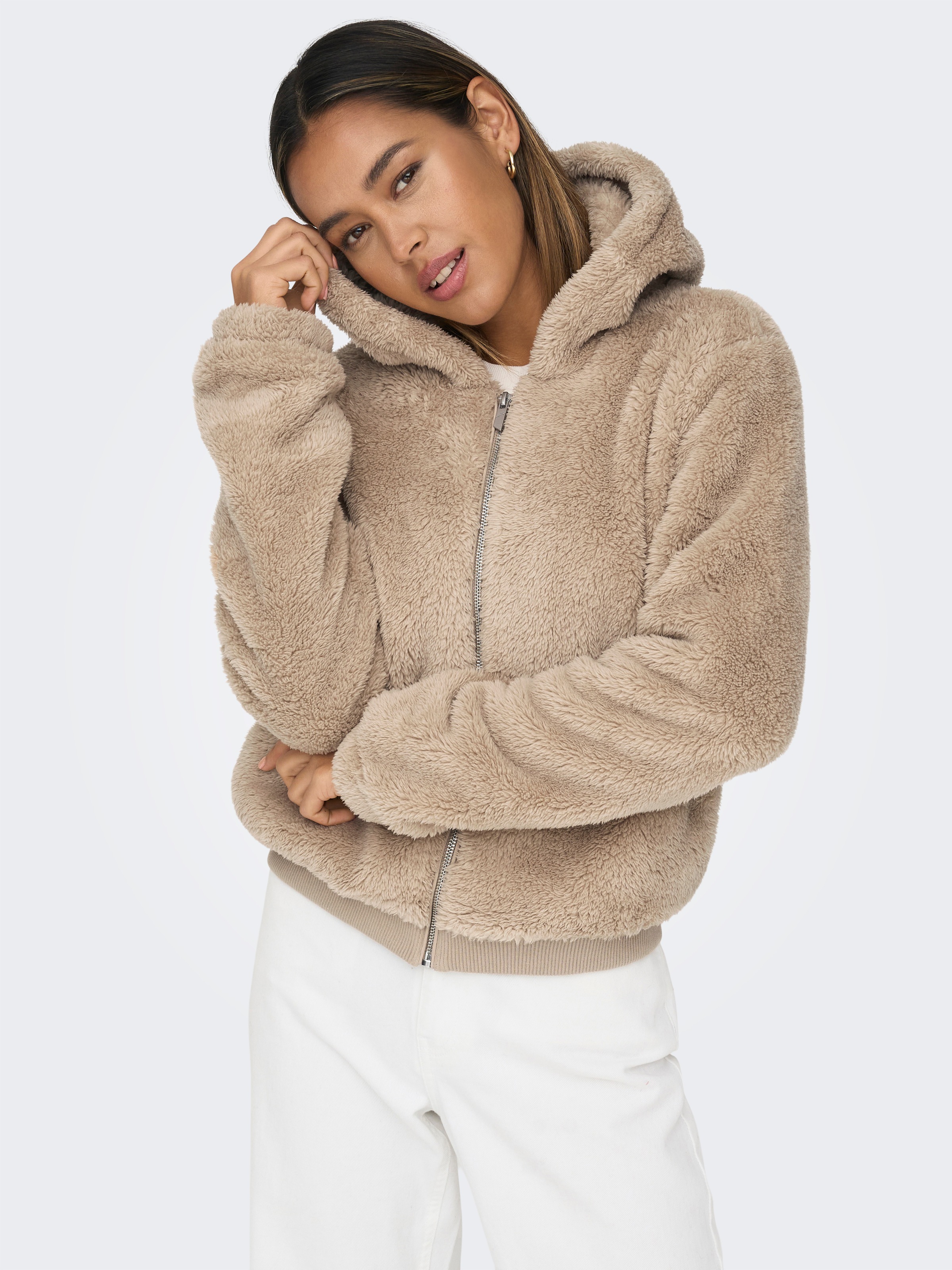 ONLY Kapuzenplüschjacke "ONLNEWANNA CONTACT SHERPA JKT OTW NOOS", mit Kapuz günstig online kaufen