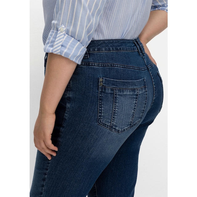 Sheego Stretch-Jeans »Große Größen«, mit Patch-Optik und Fransensaum für  bestellen | BAUR