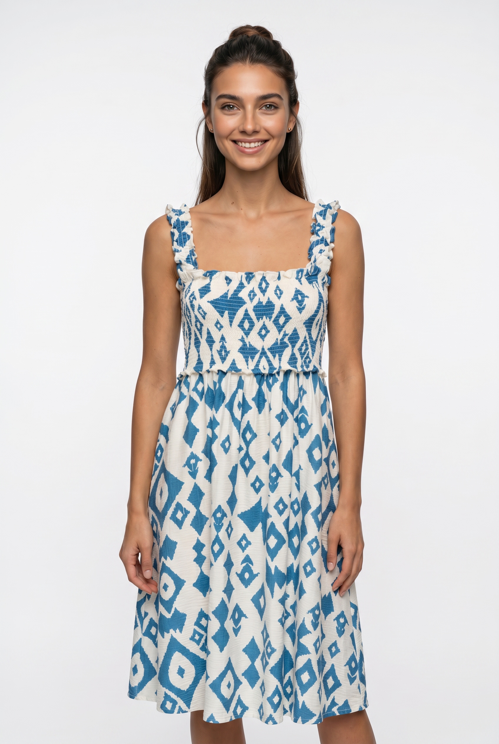 Only Druckkleid "Onllumira S/L Long Smock Dress Wvn Ex" Viskosemischung, Regular Fit
