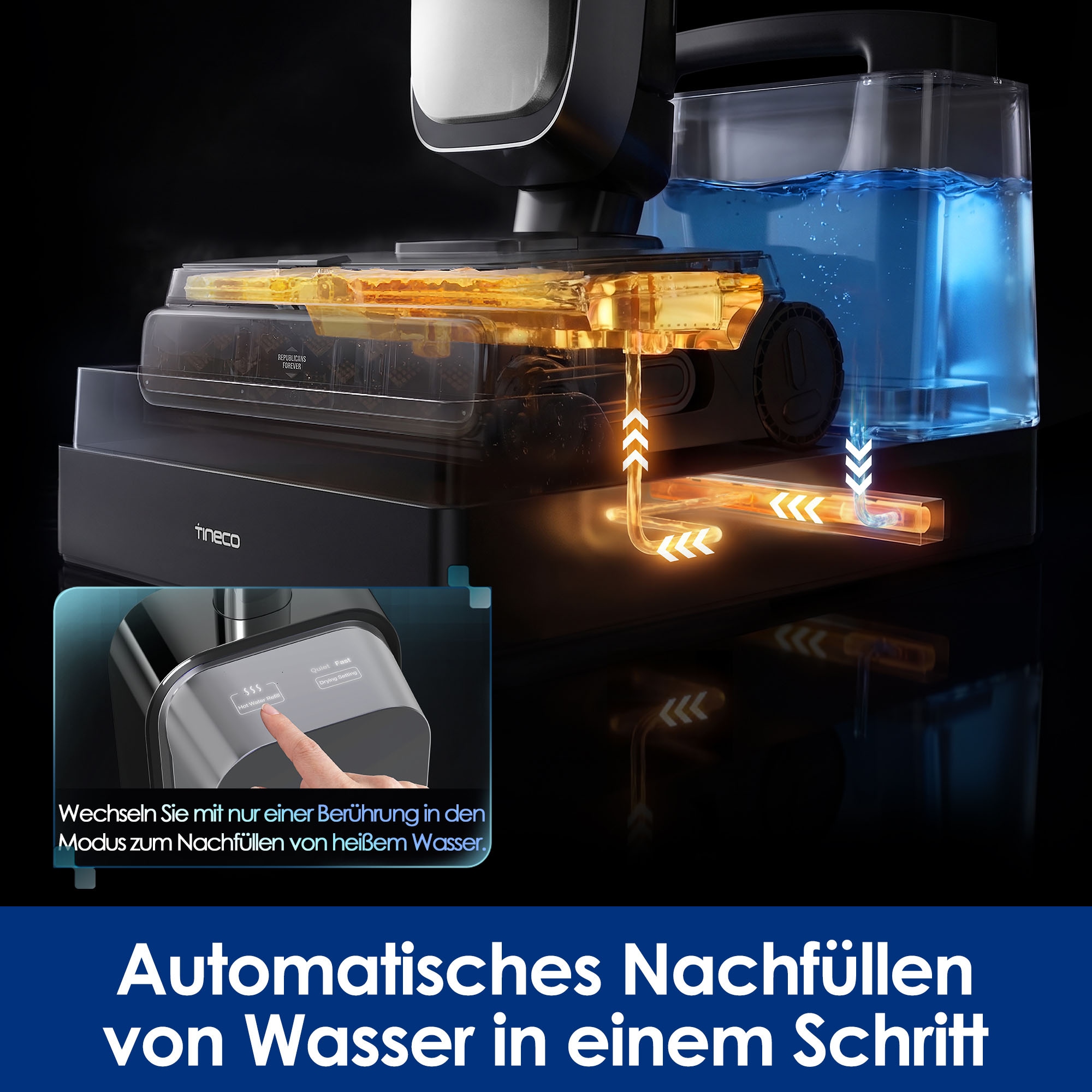 Tineco Nass-Trocken-Sauger »FLOOR ONE Station S9 Scientist mit 5L Frischwasser-Station, 25.000 Pa« 110°C Heißluft-Trocknung, 70 Min Laufzeit, 60°C Heißwasser Reinigung