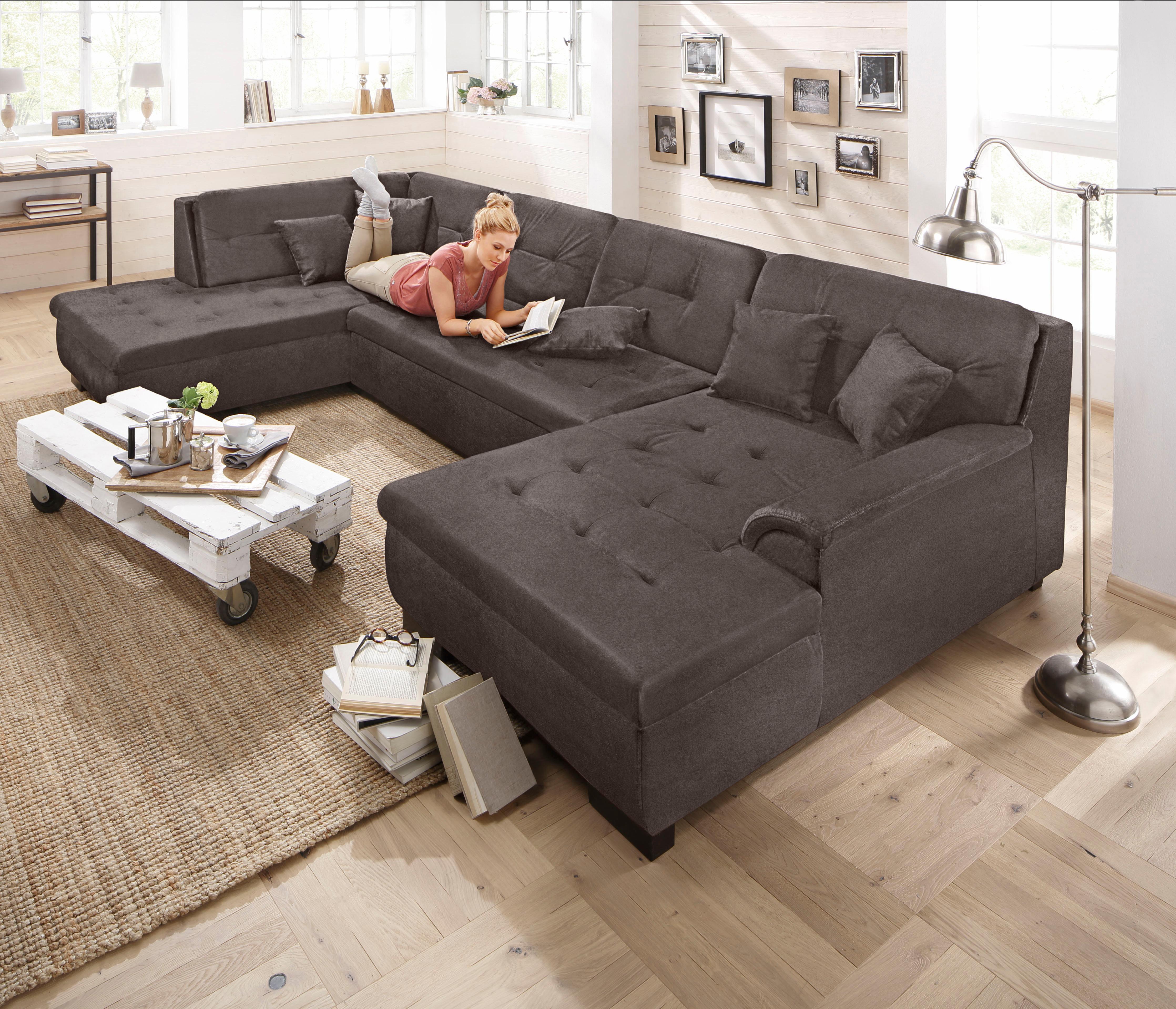 Home affaire Wohnlandschaft "BERGEN 364x106x83 cm, elegantes Design" whlw. mit Bettfunktion, U-Form