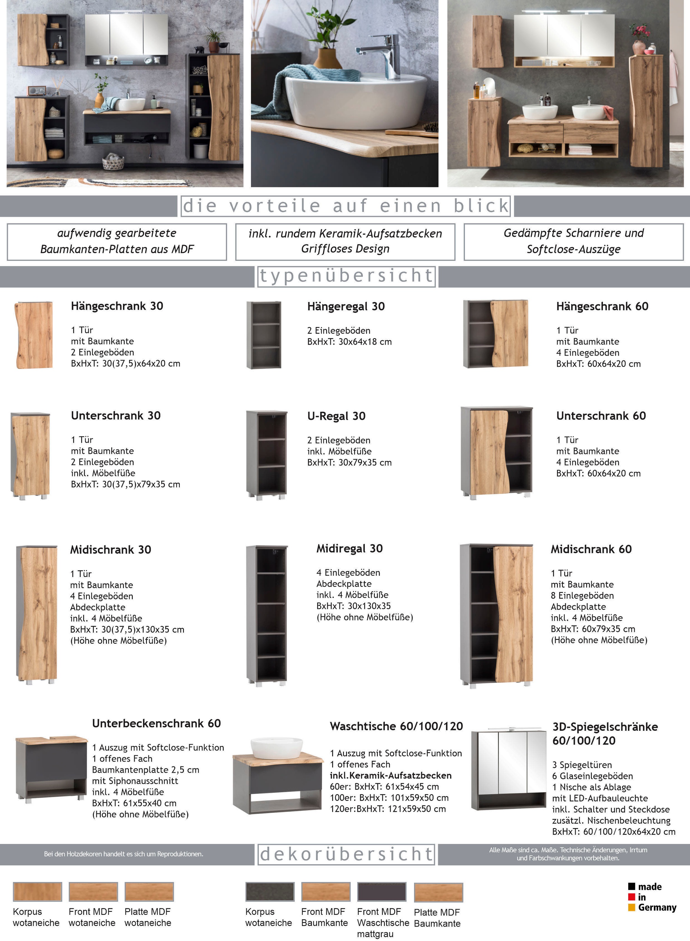 welltime Badmöbel-Set »Stubach« Spiegelschrank und Waschtisch, 2 Stk. tlg.