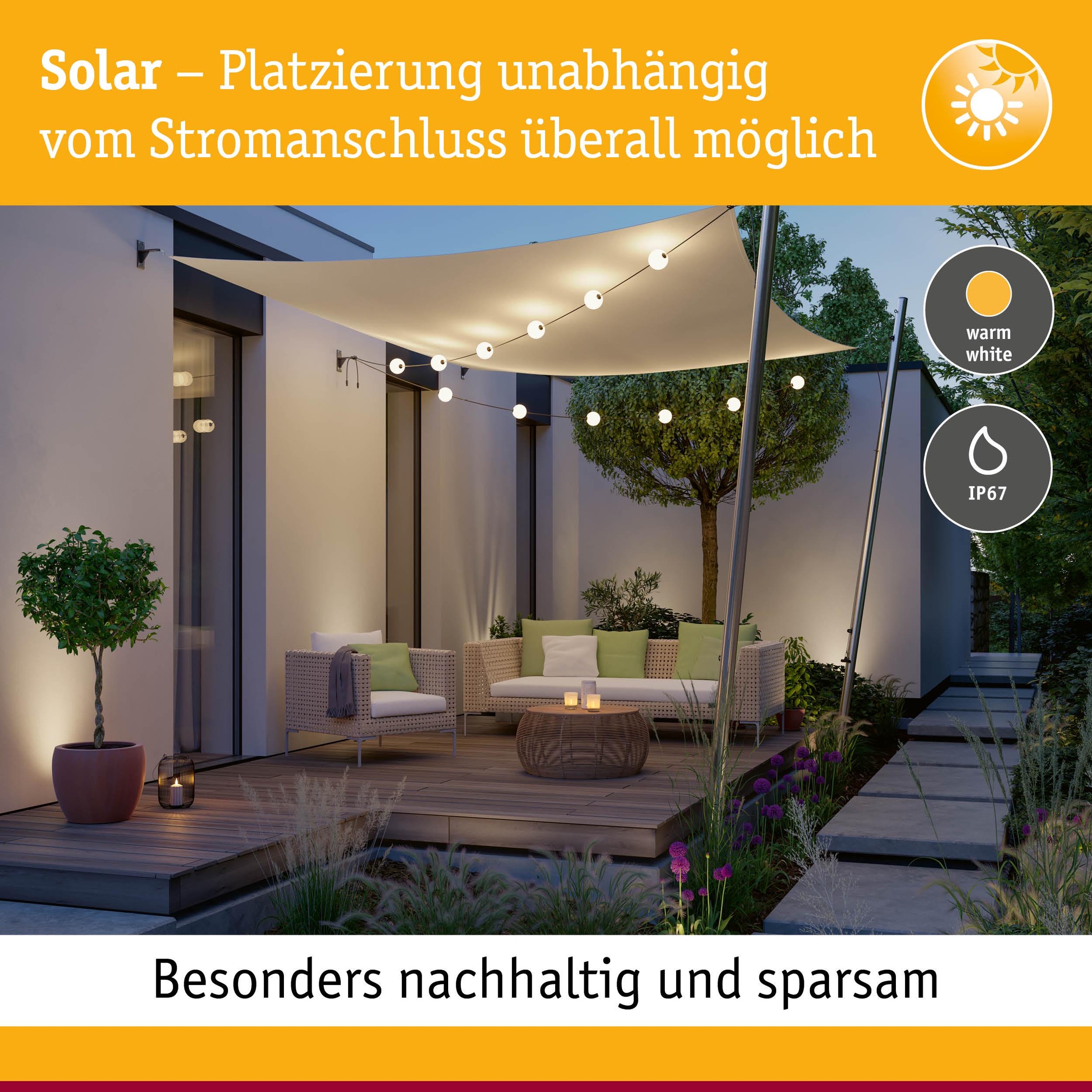 Paulmann LED-Lichterkette »Naima IP67 3000K 5,8m 6x60lm Schwarz« 6 Stk.-flammig spritzwassergeschützt