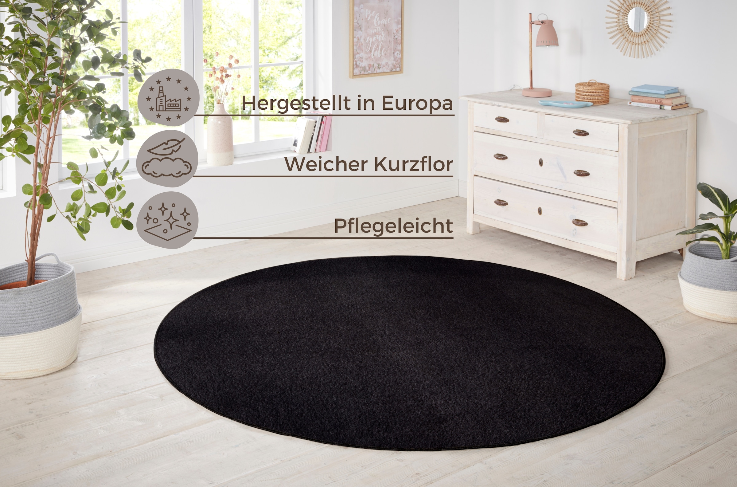 HANSE Home Teppich »Shashi«, rund, 8,5 mm Höhe, Kurzflor, Unifarben, Teppich, Weich, Esszimmer, Kinderzimmer, Flur