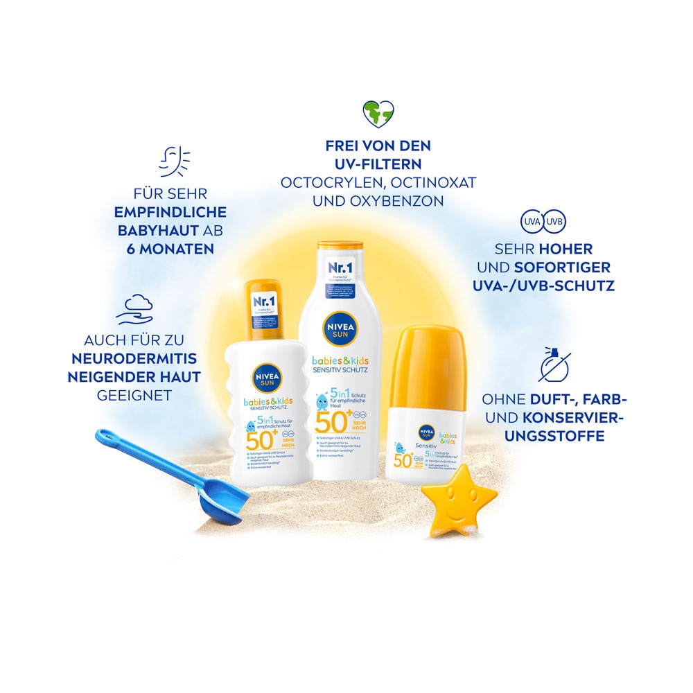 Nivea Sun Sonnenschutzspray »Babies & Kids Sensitiv Schutz+Gratisgröße Lotion to go«, (Set)