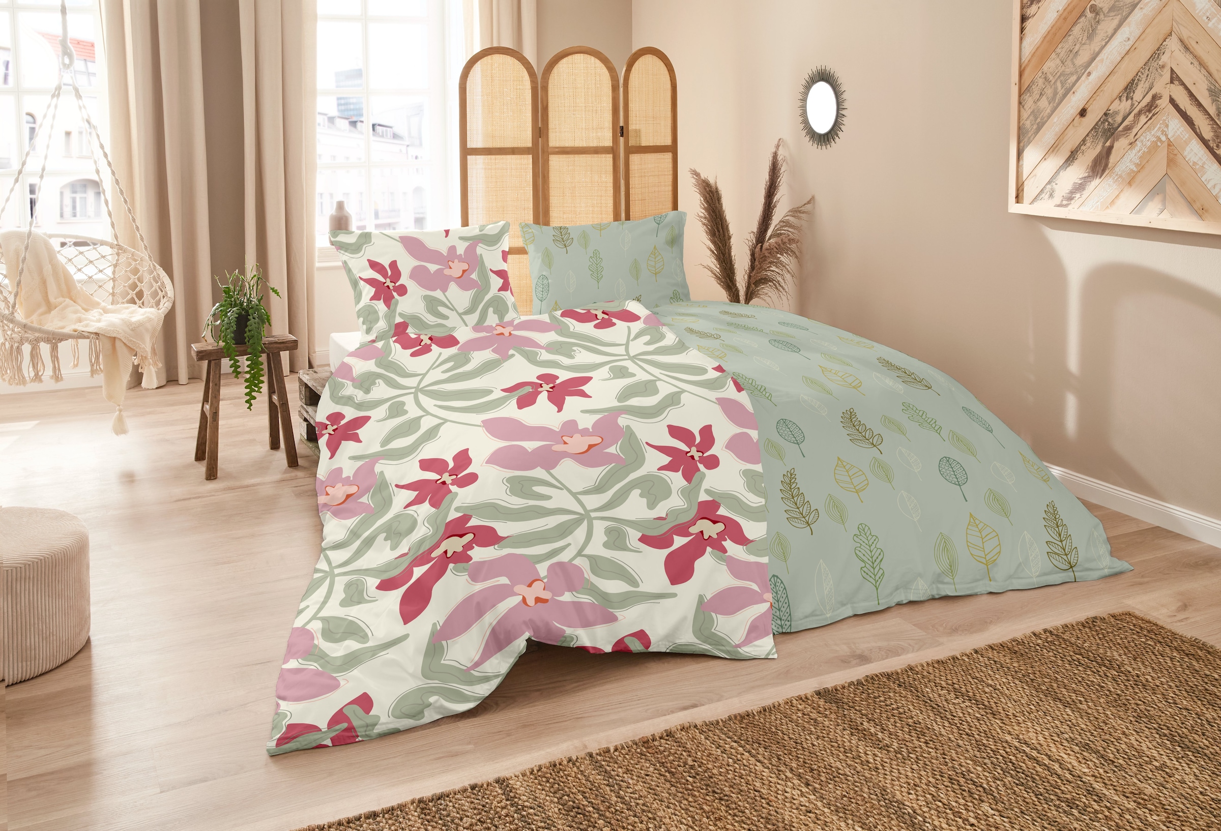 Primera Bettwäsche »Biber-Bettwäsche Matisse« 2 Stk. tlg. mit verspieltem Blumenmuster