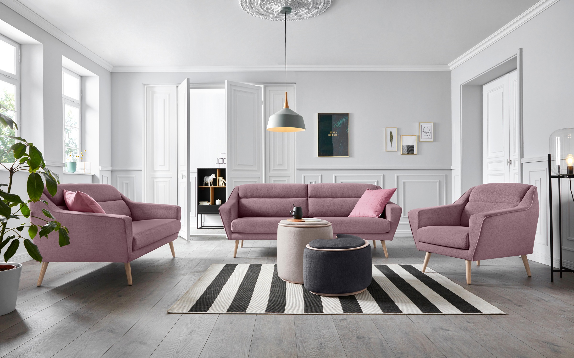 Sessel OTTO HOME "Bille", rosa (rosé), B:87cm H:86cm T:90cm, Samtoptik (100% Polyester);Struktur (100% Polyester);Struktur fein (100% Polyester);Luxus-Microfaser weich (100% Polyester), Sessel, Sessel, mit Naht im Rückenkissen und Eiche-Beinen, Design by  6