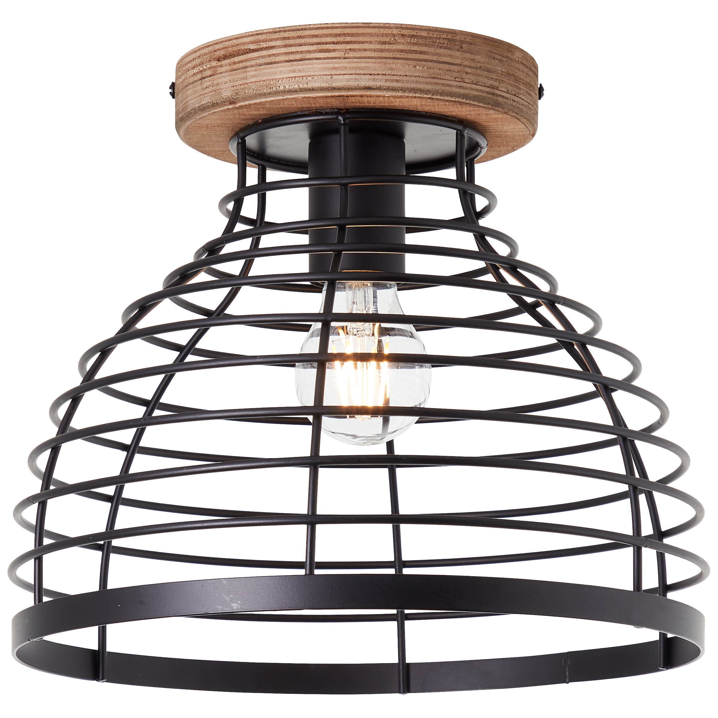 Brilliant LED Deckenleuchte »Avia«, 1 flammig, Leuchtmittel E27 | ohne Leuchtmittel, 25 cm Höhe, Ø 30 cm, 1 x E27, Metall/Holz, schwarz/braun