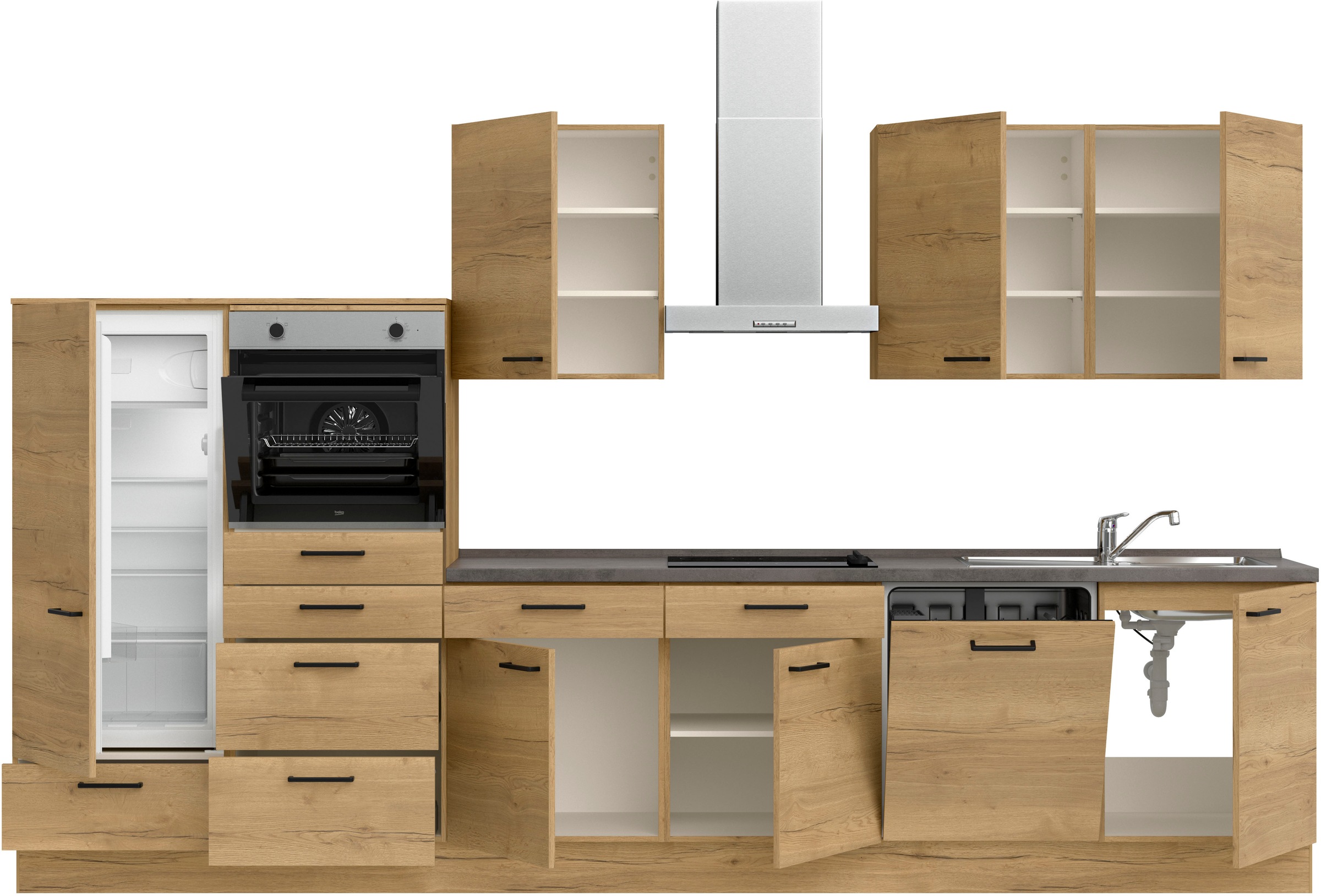 nobilia® Küchenzeile »"Structura I"«, vormontiert, Ausrichtung wählbar, Breite 360 cm, wahlw. mit E-Geräten
