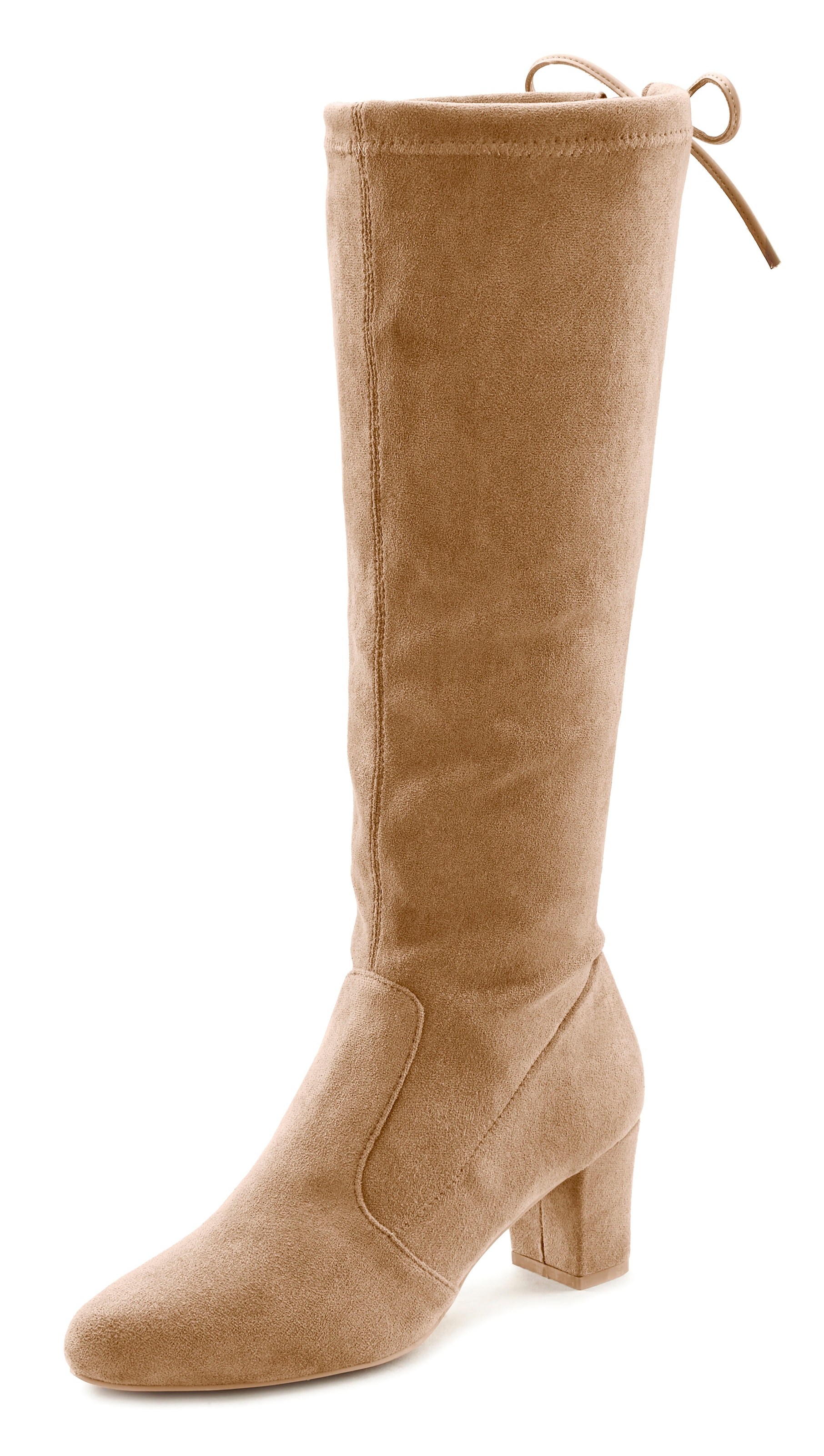 LASCANA Schlupfstiefel, Schlupfboots, Slouchy Boots, Slip-On, Stretch & Blockabsatz