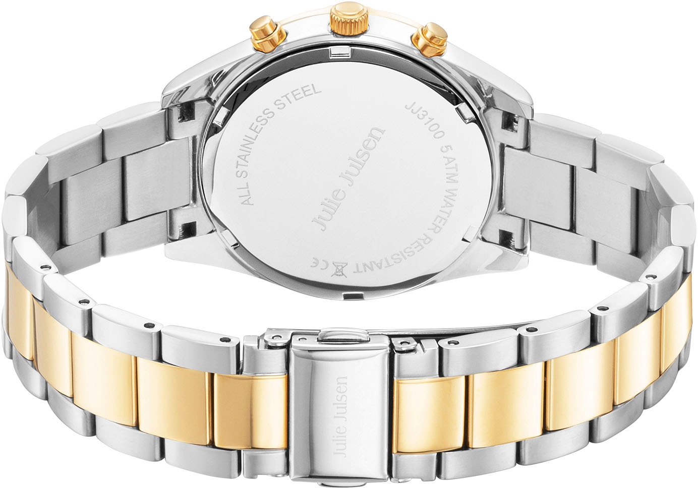 Julie Julsen Multifunktionsuhr »Julie Julsen Sport Multi Gold Bicolor, JJW3100SYGM«, Quarzuhr, Armbanduhr, Damenuhr, Datum, Glitzer, Zirkonia-Steine