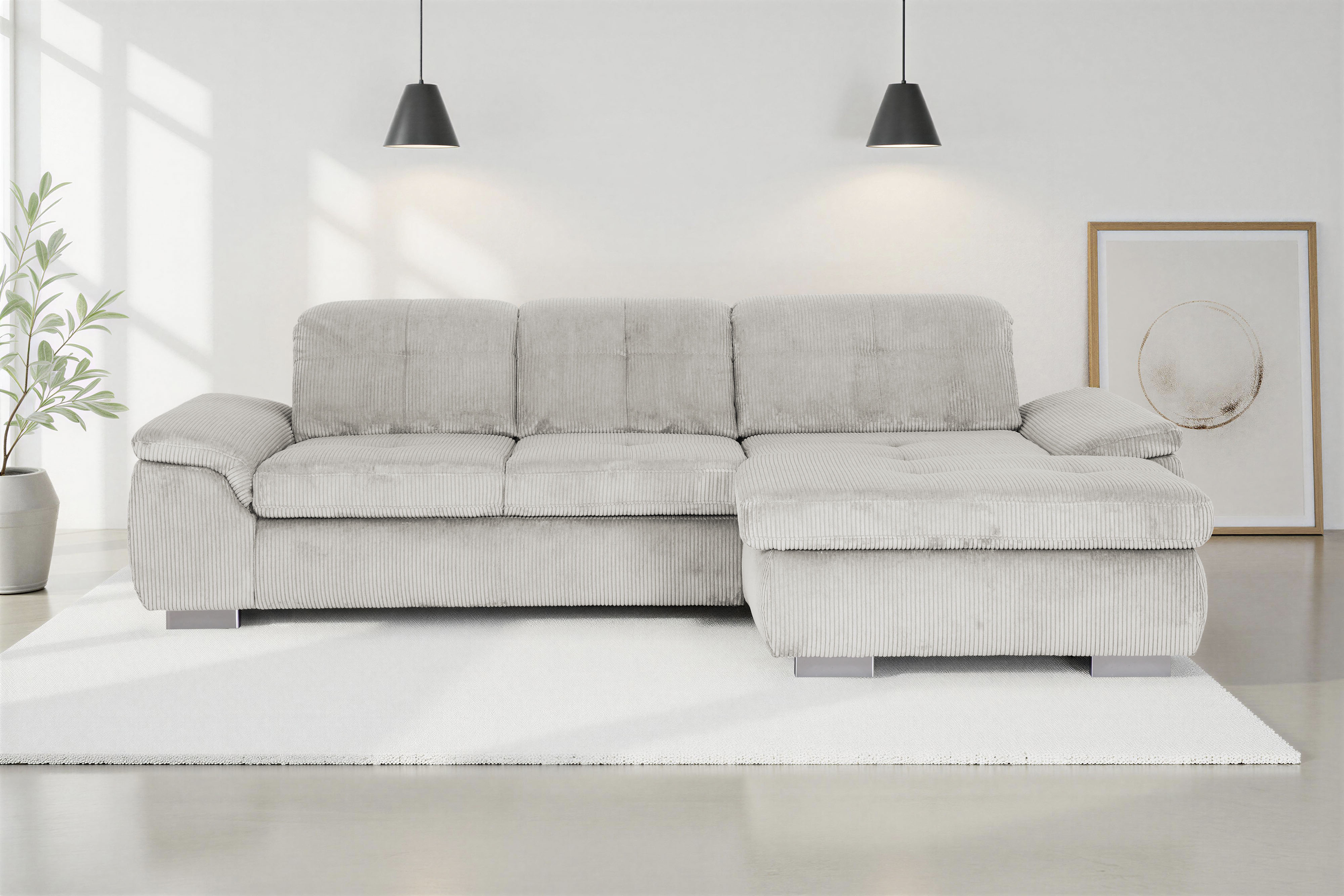 Die PlanBar Ecksofa "MP-IN16037 L-Form, Breite 289 cm, mit Kaltschaum-Polsterung" mit Sitztiefenverstellung & Zierkissen