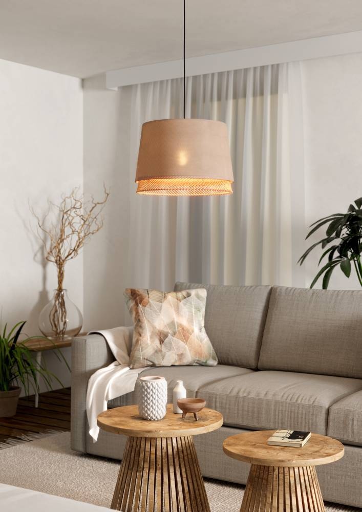 EGLO Hängeleuchte »TABLEY«, 1 flammig, Leuchtmittel E27 | ohne Leuchtmittel, Pendelleuchte, Esszimmerlampe, Bambus und Leinen, Hängeleuchte,Ø 38cm