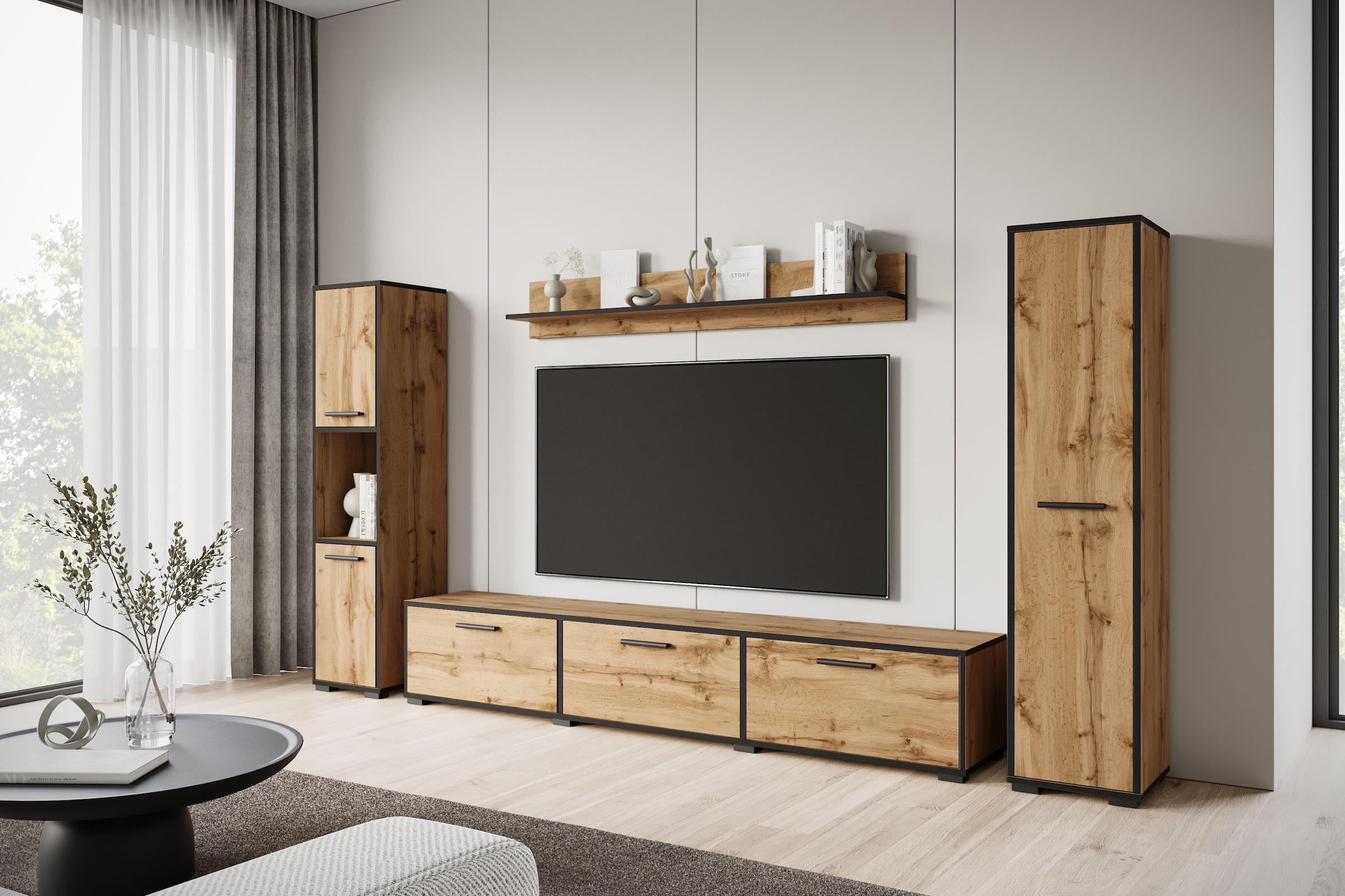 INOSIGN Wohnwand »BOGOTA XL, Vitrine Türanschlag links/rechts wechselbar«, (Komplett-Set, 4 St.), viel Stauraum, hängend und stehend montierbar