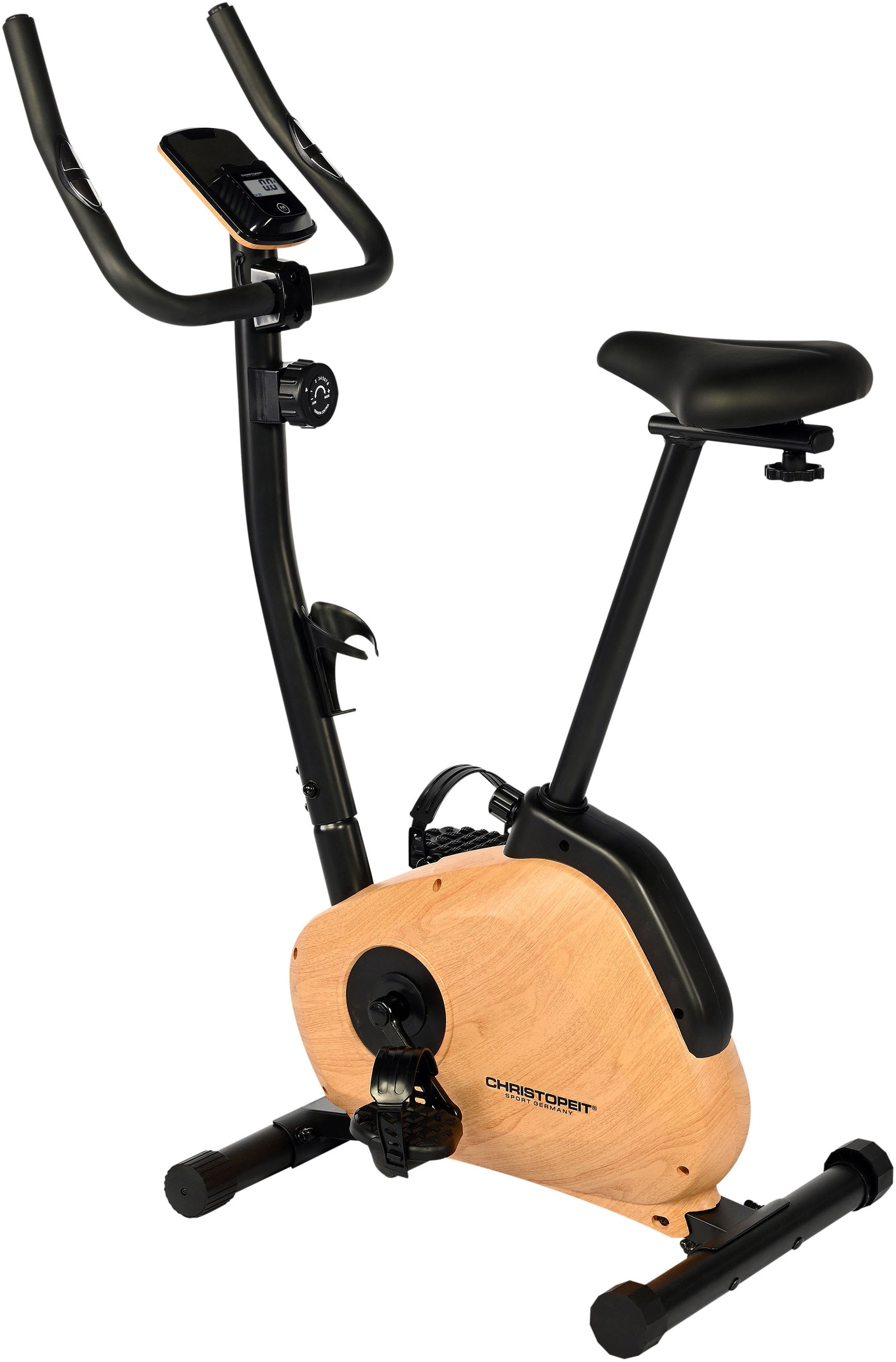 Christopeit Sport Heimtrainer "HT 2.2", (Elegante Holzoptik, 3-teilige Pedalarmkurbel), Schwungmasse ca. 5 kg, 8 Widerst