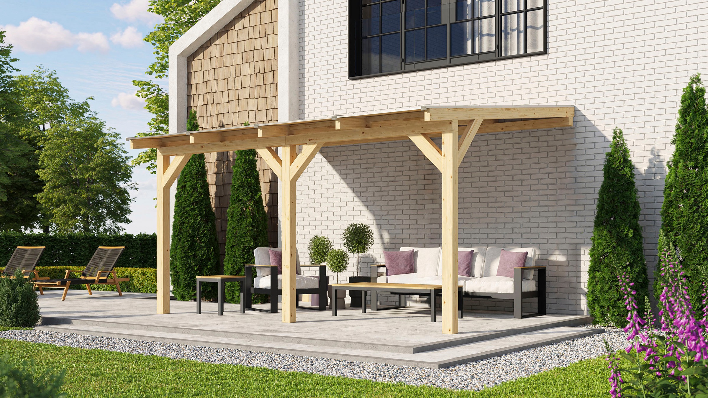 WEKA Terrassenüberdachung, Gr. 4, BxT: 434 x 374 cm, nordisches Leimholz - beige