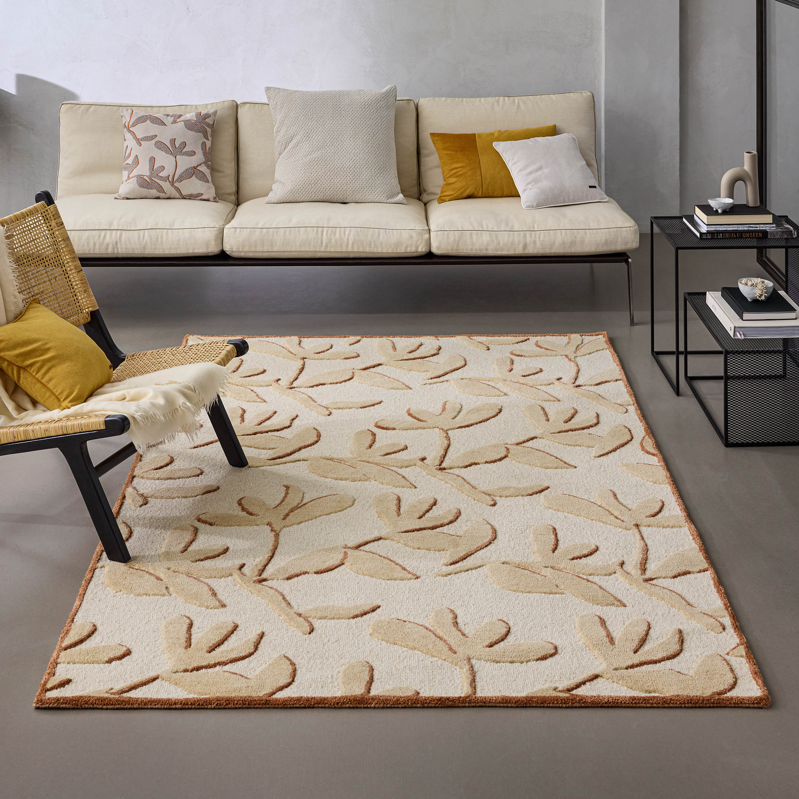 Wecon home Teppich "Summers Peak" rechteckig 16 mm Höhe Kurzflorteppich, Naturfaser, floral, Hoch-Tief-Effekt, handgetuftet
