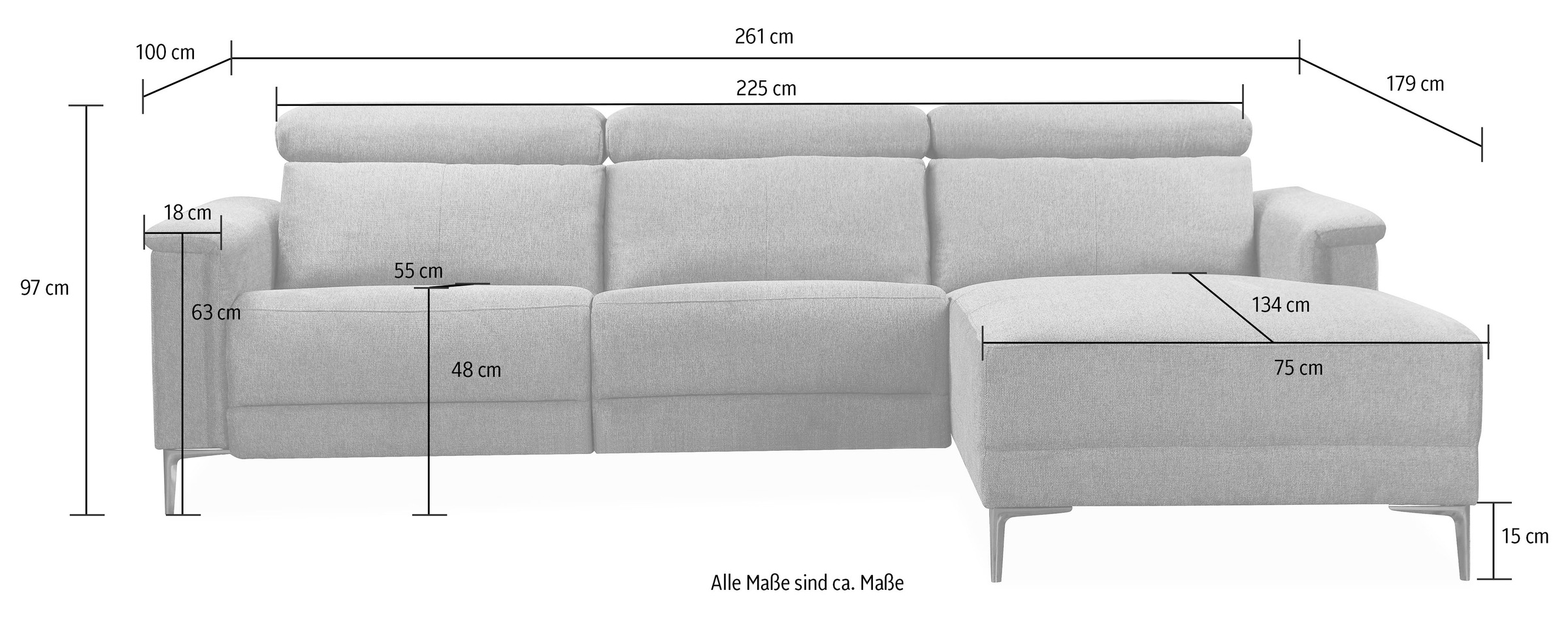 Places of Style Ecksofa Lund, mit man. o. elektr. Relaxfunktion und USB/ Kopfteilverstellung