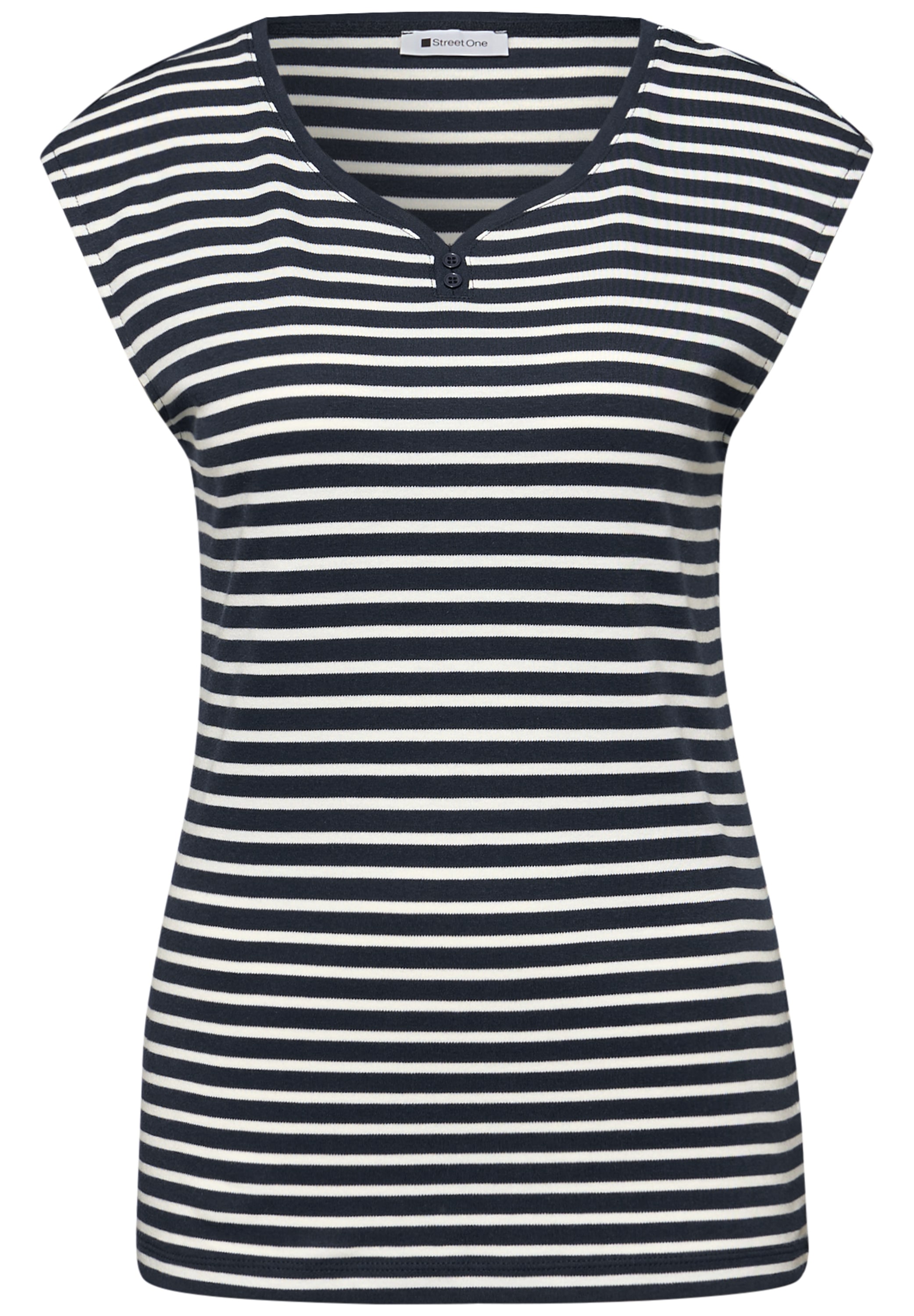 STREET ONE Shirttop geringelt mit Knopf-Detail