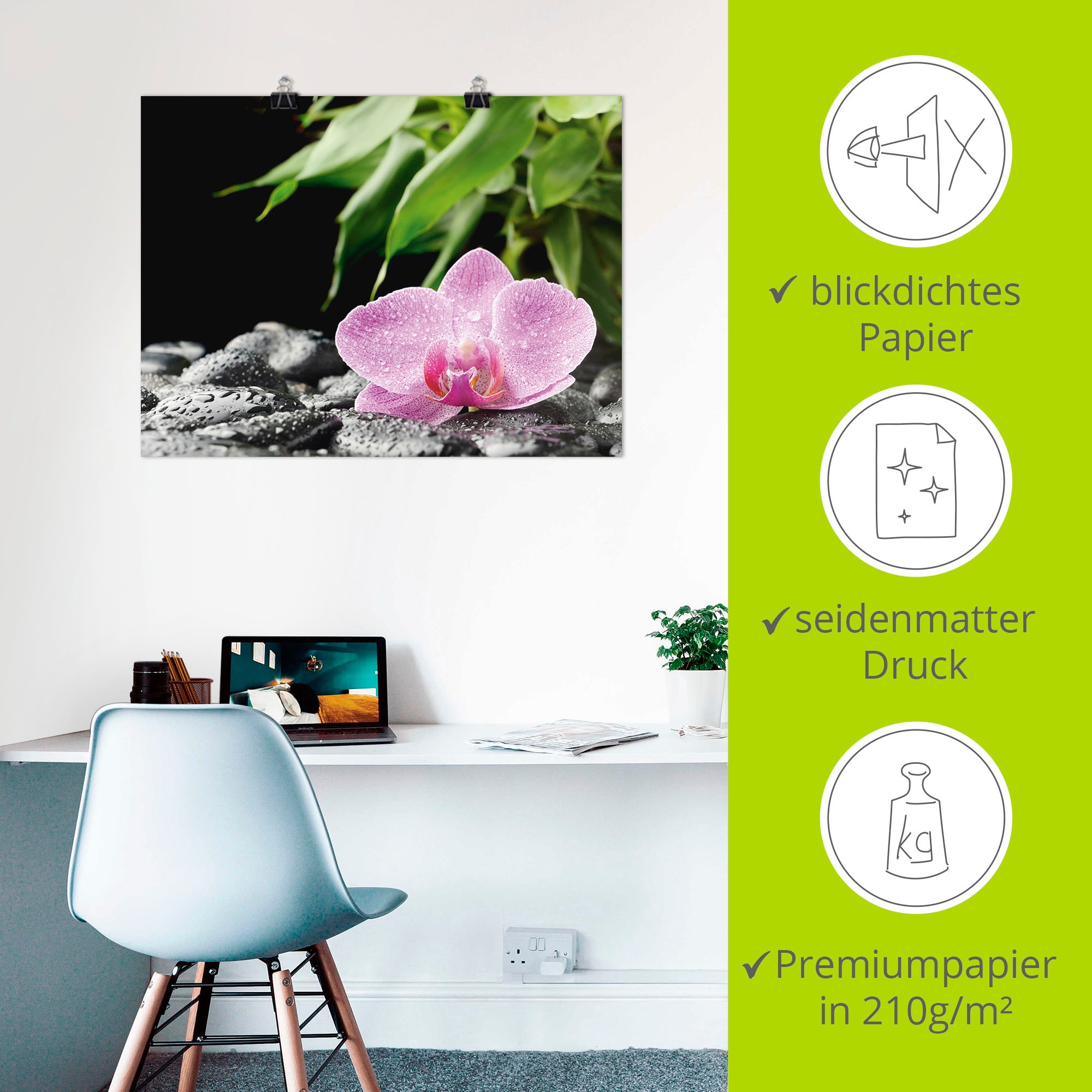 Artland Wandbild »Rosa Orchidee auf schwarzen Zen Steinen«, Blumen, (1 St.), als Leinwandbild, Poster in verschied. Größen