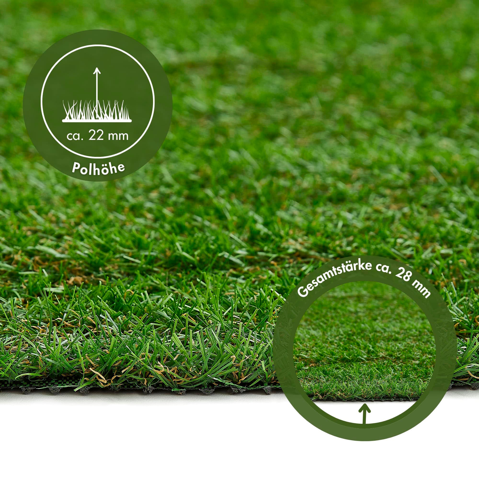 Kunstrasen ANDIAMO "Rasenteppich Sansibar, Gesamthöhe 20 mm", grün, Ø:133cm, Polyethylen (PE), Polypropylen (PP), Teppiche, realistische Optik, mit Drainagefunktion, für Balkon & Terrasse 3