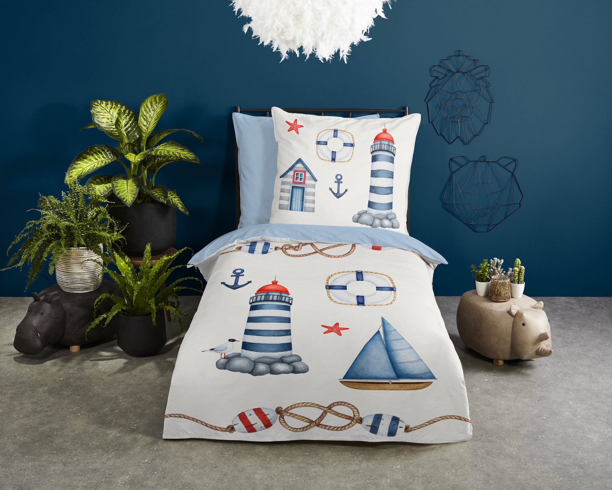 PURE luxury collection Kinderbettwäsche »Maritime«, Mikrofaser, 135x200, 2 Teilig, Wendeoptik, Maritim, Strand