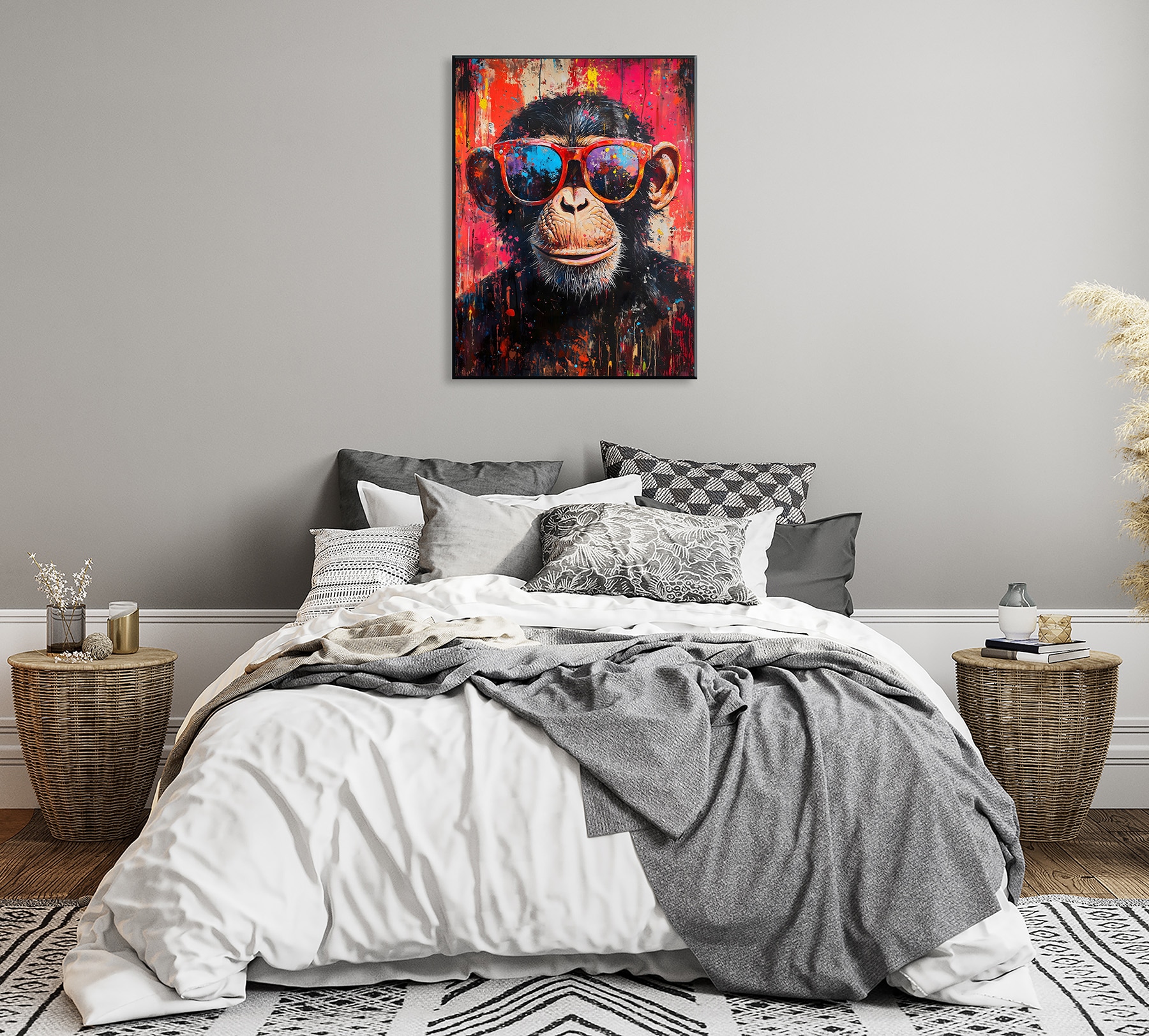 Bönninghoff Ölgemälde »handarbeit gerahmt SCHIMPANSE 60x90 cm – Wandbild Pop Art« Affen | Affenbilder | Pop Art 1 Stk. tlg. handgefertigt, jedes Bild ein Unikat, Schattenfugenrahmen