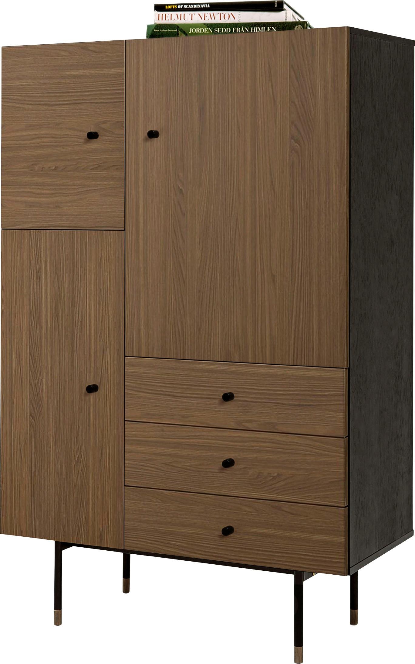 Woodman Highboard »Daniel«, Stauraumschrank mit Holzfurnier aus Walnussbaum, Breite 90 cm