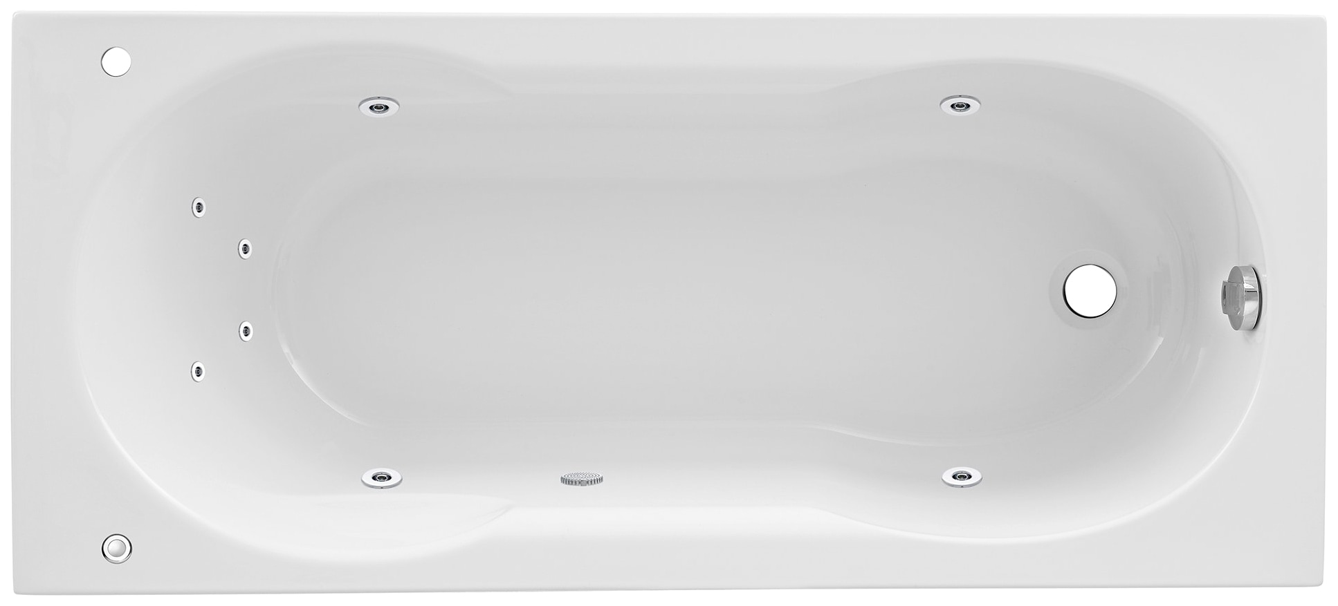 Whirlpool-Badewanne OTTOFOND, B:75cm H:40cm L:170cm T:75cm, weiß, Sanitäracryl, Badewannen, "Julia", Typ 1, chrom