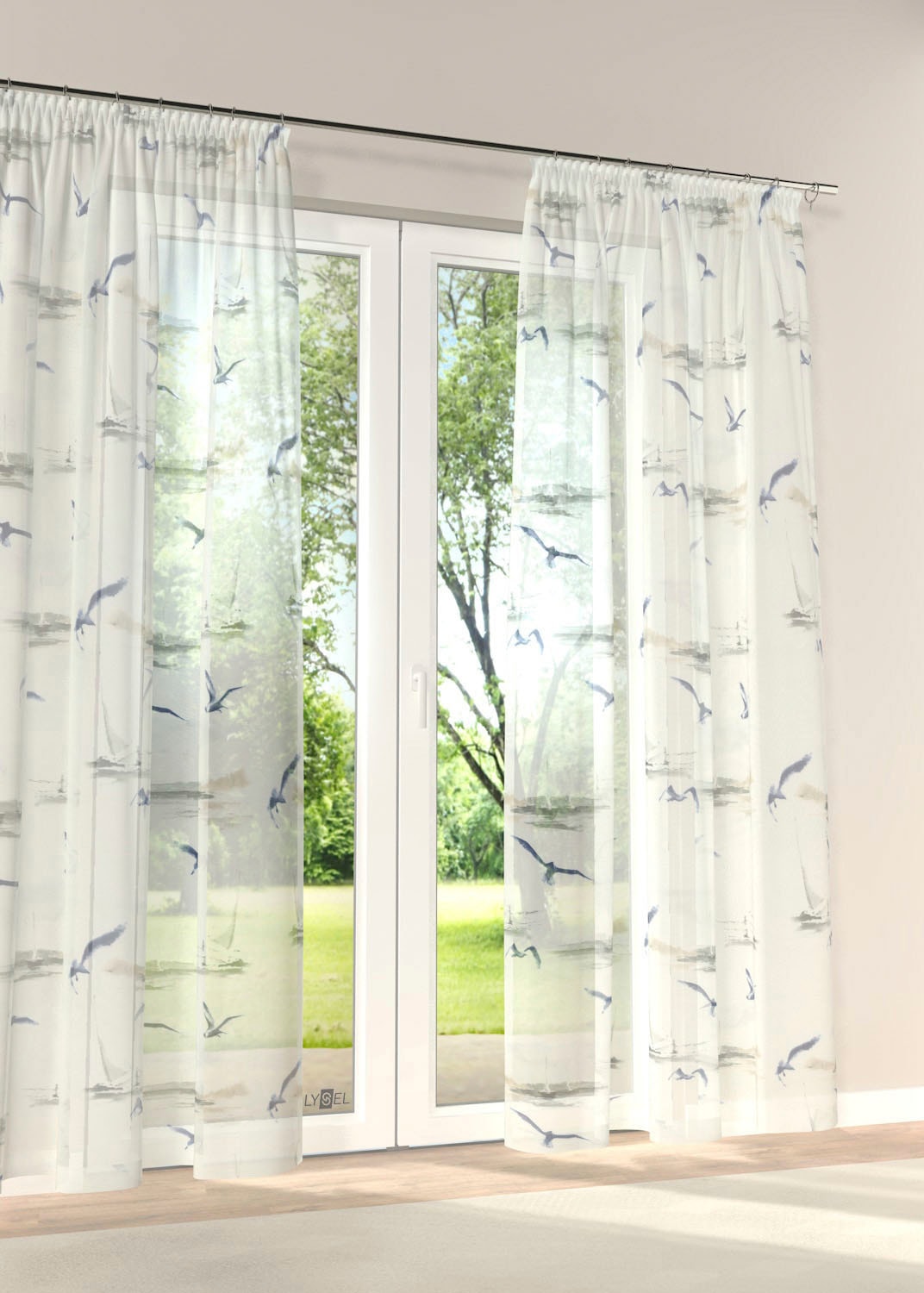 Stickereien Plauen Vorhang "Möwe" Kräuselband 1 Stk. tlg. günstig online kaufen