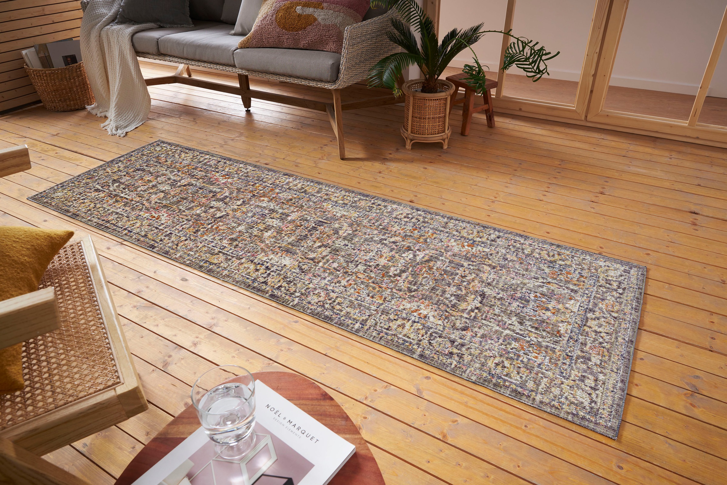 Teppich HANSE HOME "Luxor", bunt (grau,bunt), B:75cm H:3mm L:200cm, Polypropylen (PP), Teppiche, Teppich, In-& Outdoor, Läufer, wetterfest, Balkon, Wohnzimmer, Orient
