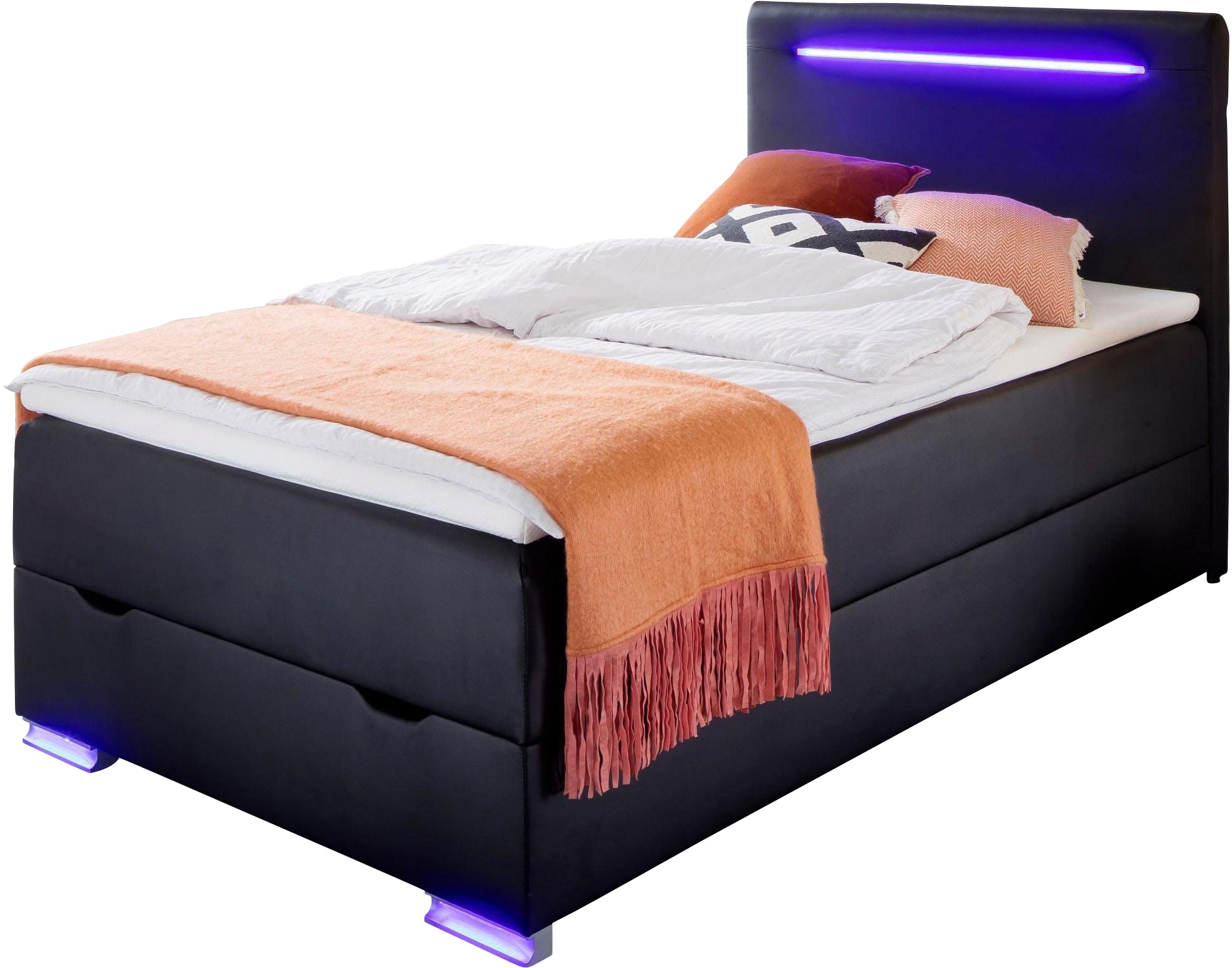 Boxspringbett »Las Vegas«, Füße und Kopfteil mit LED-Beleuchtung, mit Bettkasten und...