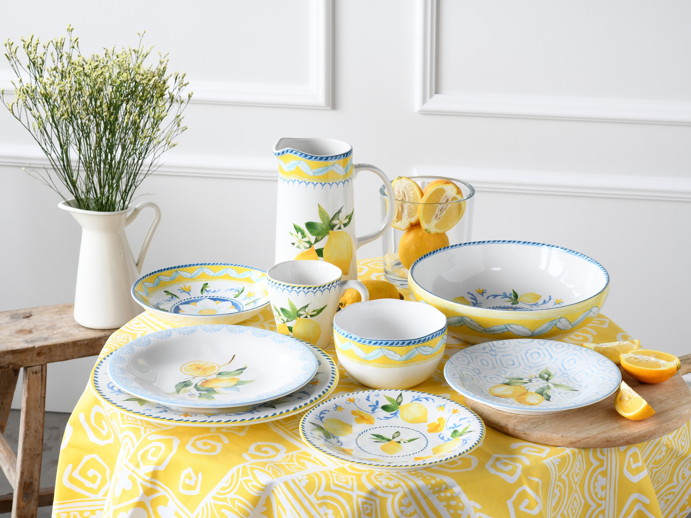 CreaTable Teller-Set »Lemona, Tellerset 12-tlg«, (Set, 12 tlg.), Handgemalte italienische Keramik